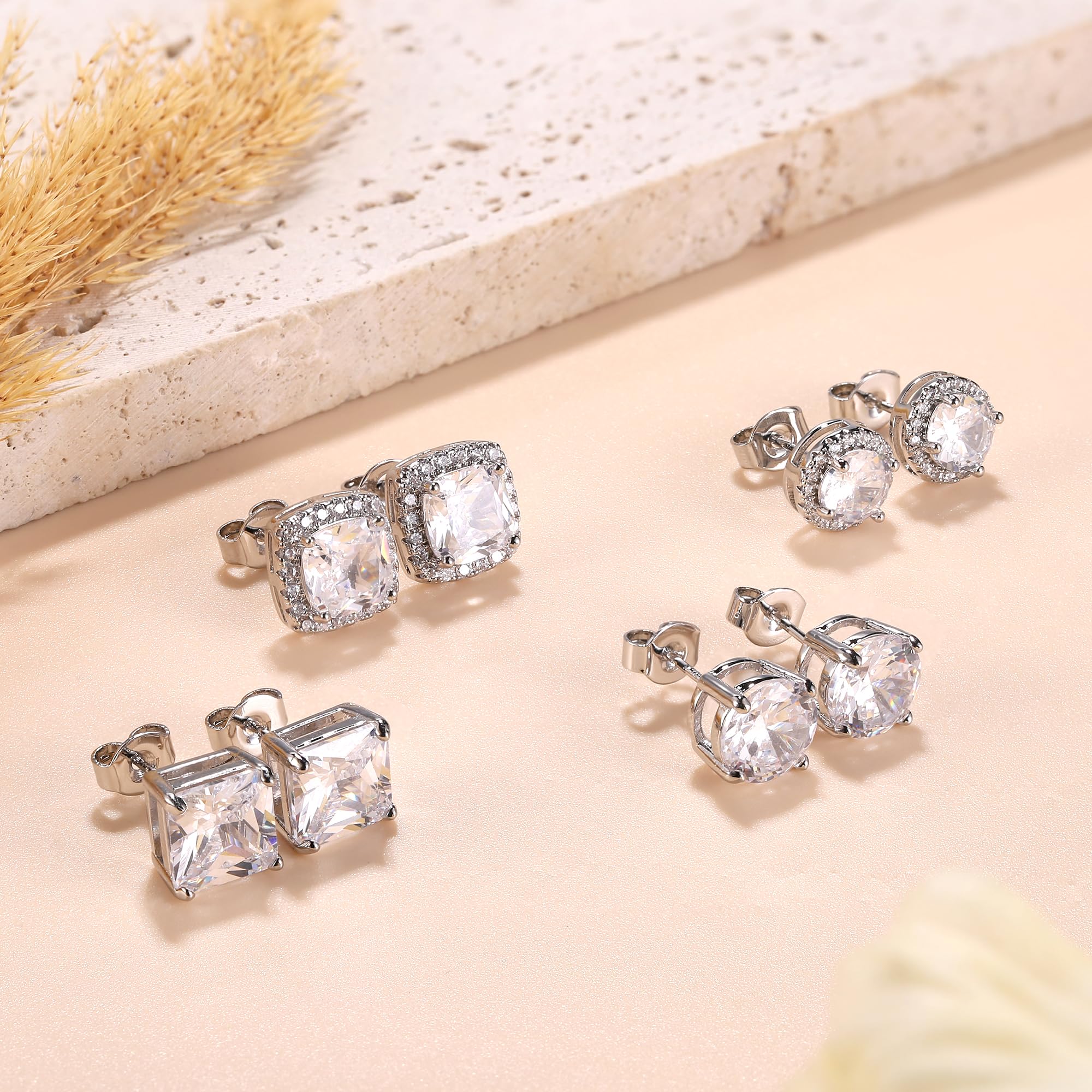 MILACOLATO S925 Sterling Silver Stud Earrings for Women Men Hypoallergenic 18K Gold Plated Cubic Zirconia Earrings Studs Brilliant Simulated Diamond Halo Earring for Sensitive Ears
