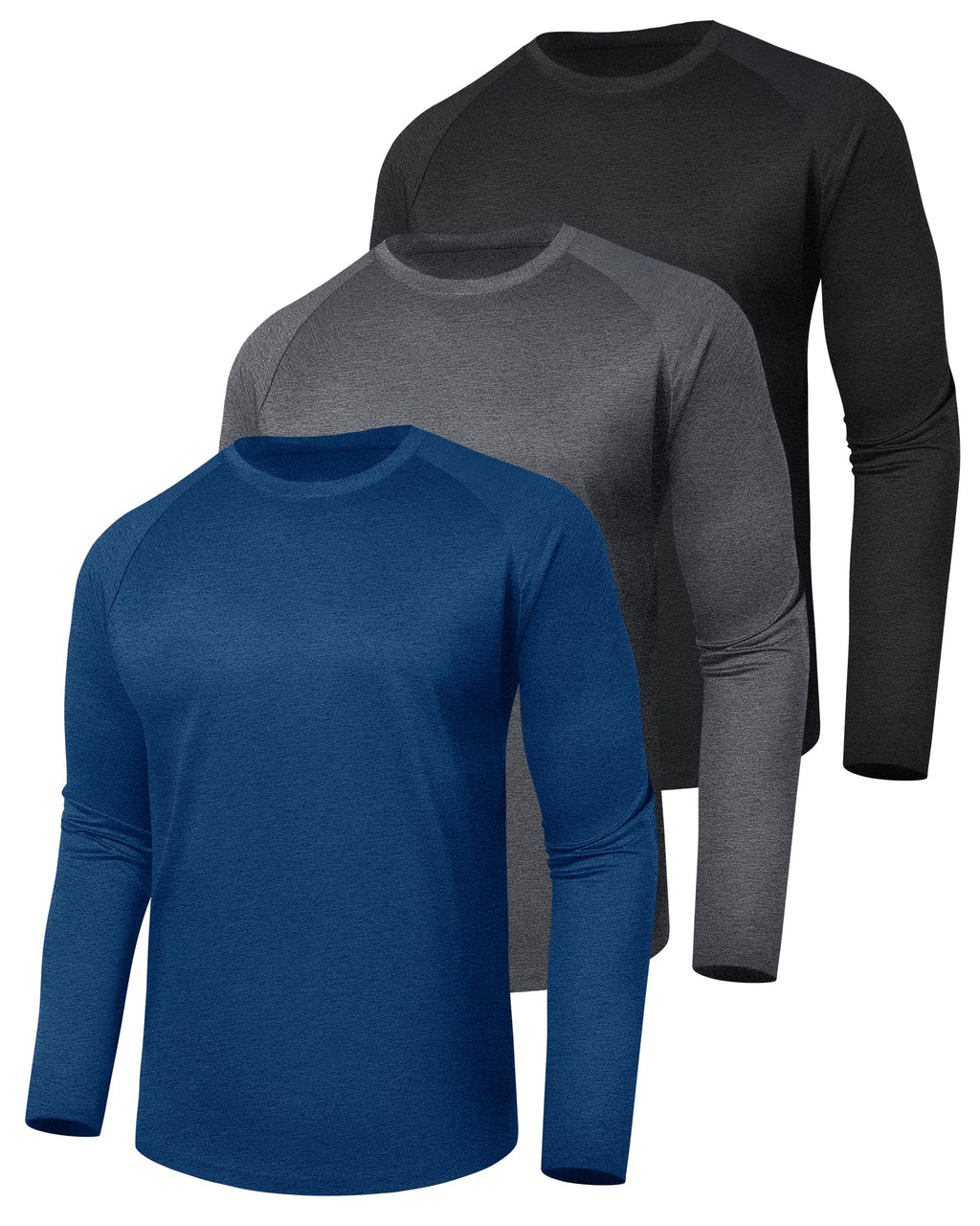 3 Pack Long Sleeve Shirts for Men - Quick Dry Moisture Wicking UV Sun Protection T-Shirts for Fishing Workout Athletic Gym