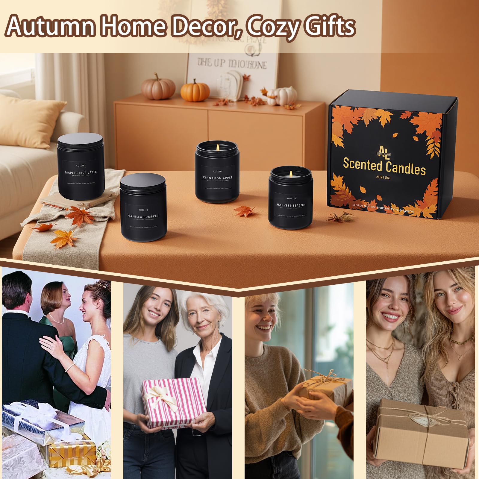 Auelife Candles for Men Gift Set, 4 Pack Soy Wax, Masculine