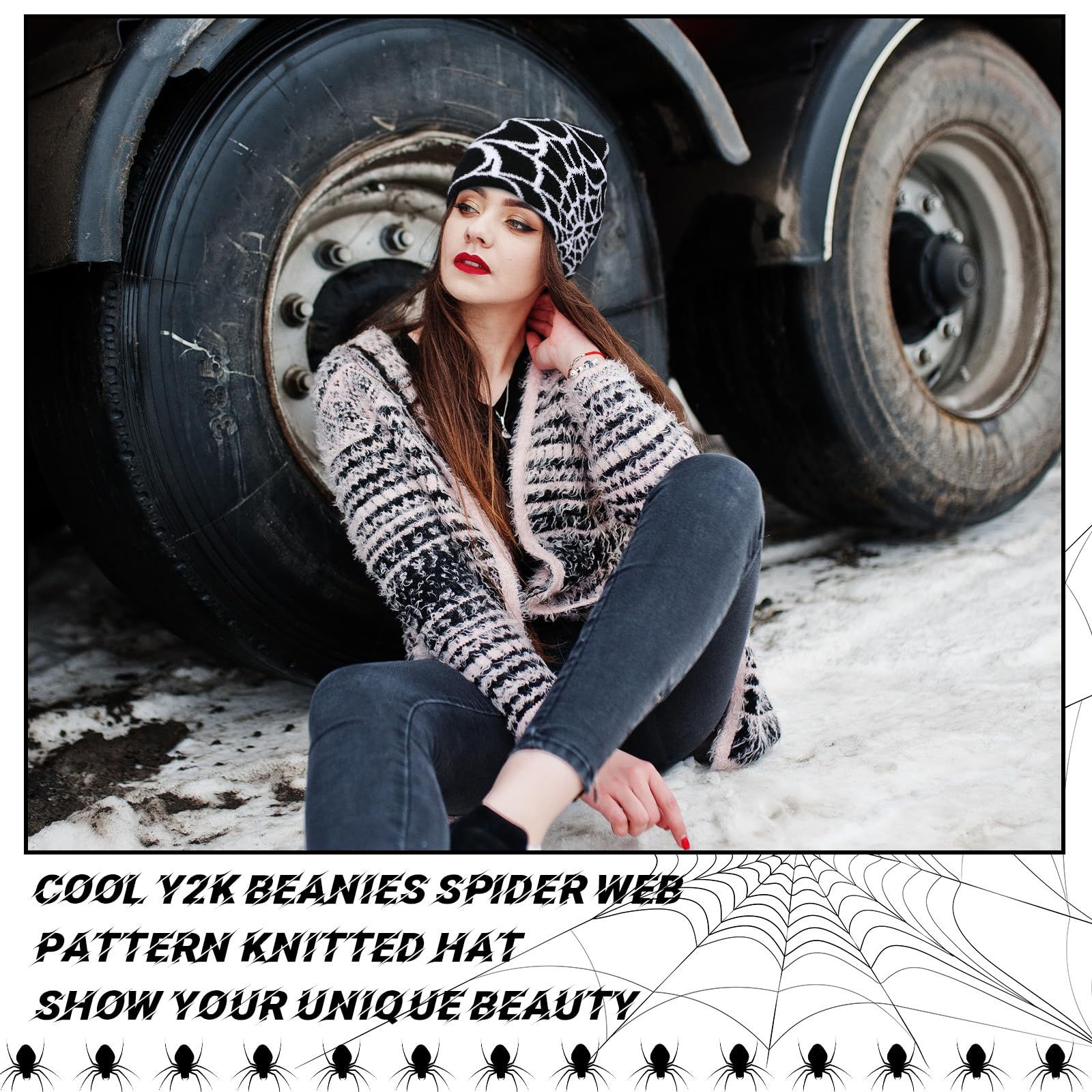 Ramede 4 Pcs Y2k Beanie - Double Sided Graphic Beanies for Men and Women, Acrylic Knitted Y2k Hats Accessories