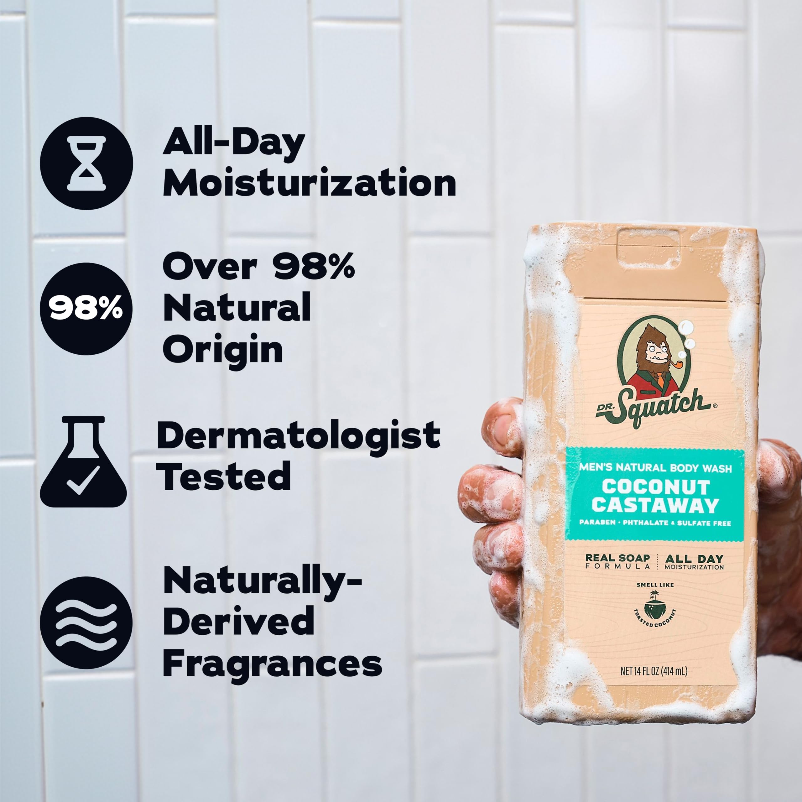 Dr. Squatch Natural Men's Body Wash Shower Gel - Cleansing, Nourishing, Long Lasting Scent, Moisturizing Body Wash for Men - Birchwood Breeze + Rainforest Rapids (14 oz, 2-Pack)