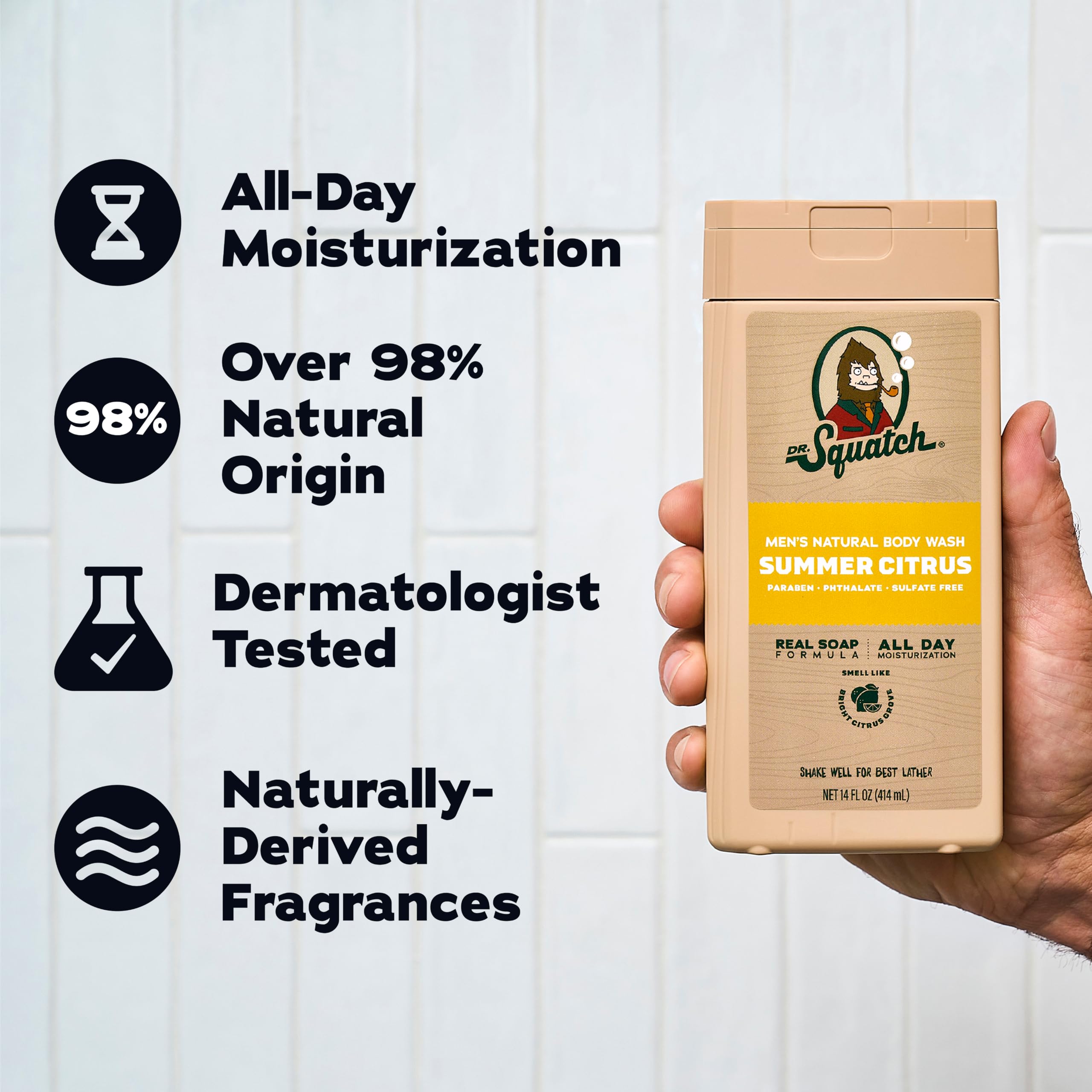 Dr. Squatch Natural Men's Body Wash Shower Gel - Cleansing, Nourishing, Long Lasting Scent, Moisturizing Body Wash for Men - Birchwood Breeze + Rainforest Rapids (14 oz, 2-Pack)