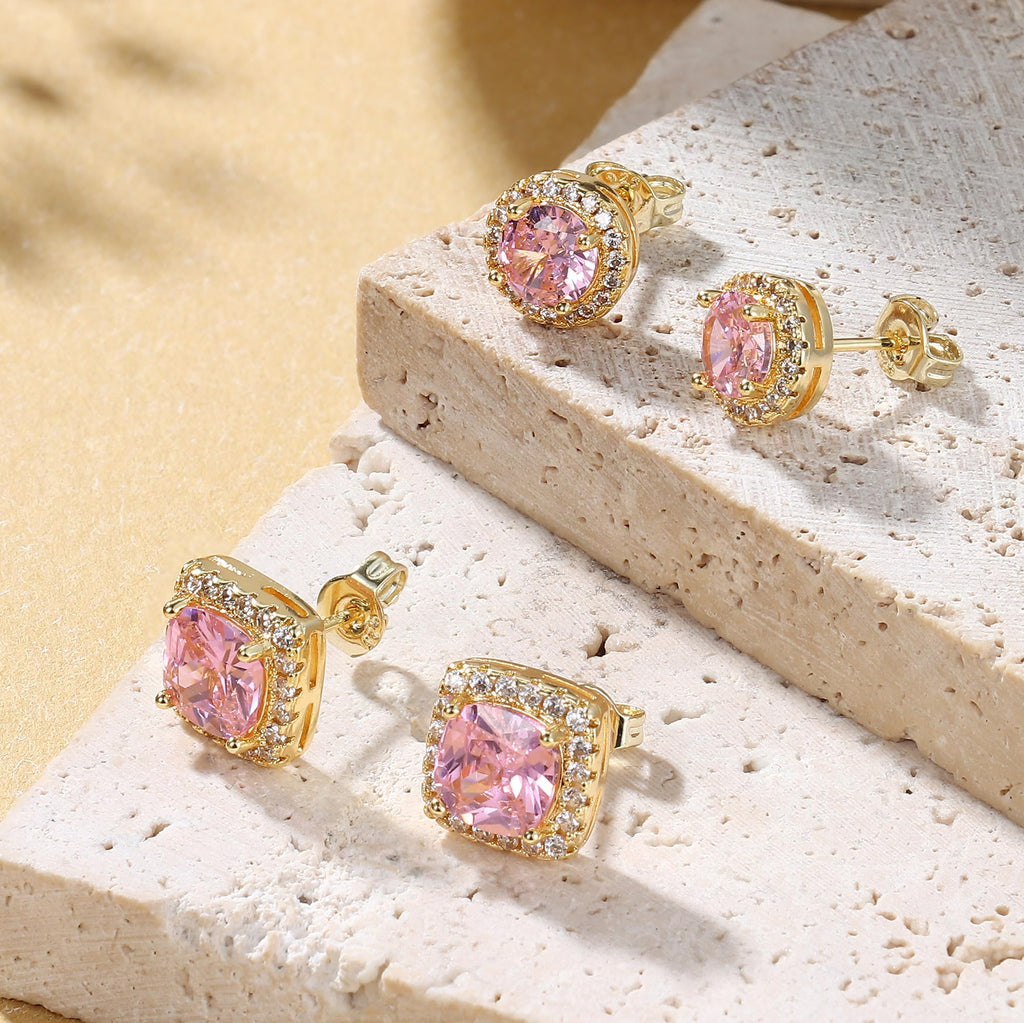 18K Gold Plated Halo Stud Earrings 925 Sterling Silver Cubic Zirconia Stud Earrings Round Square Diamonique Stud Earrings Set for Women Men