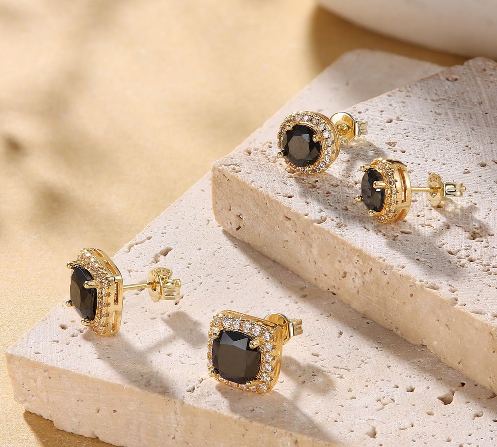 18K Gold Plated Halo Stud Earrings 925 Sterling Silver Cubic Zirconia Stud Earrings Round Square Diamonique Stud Earrings Set for Women Men