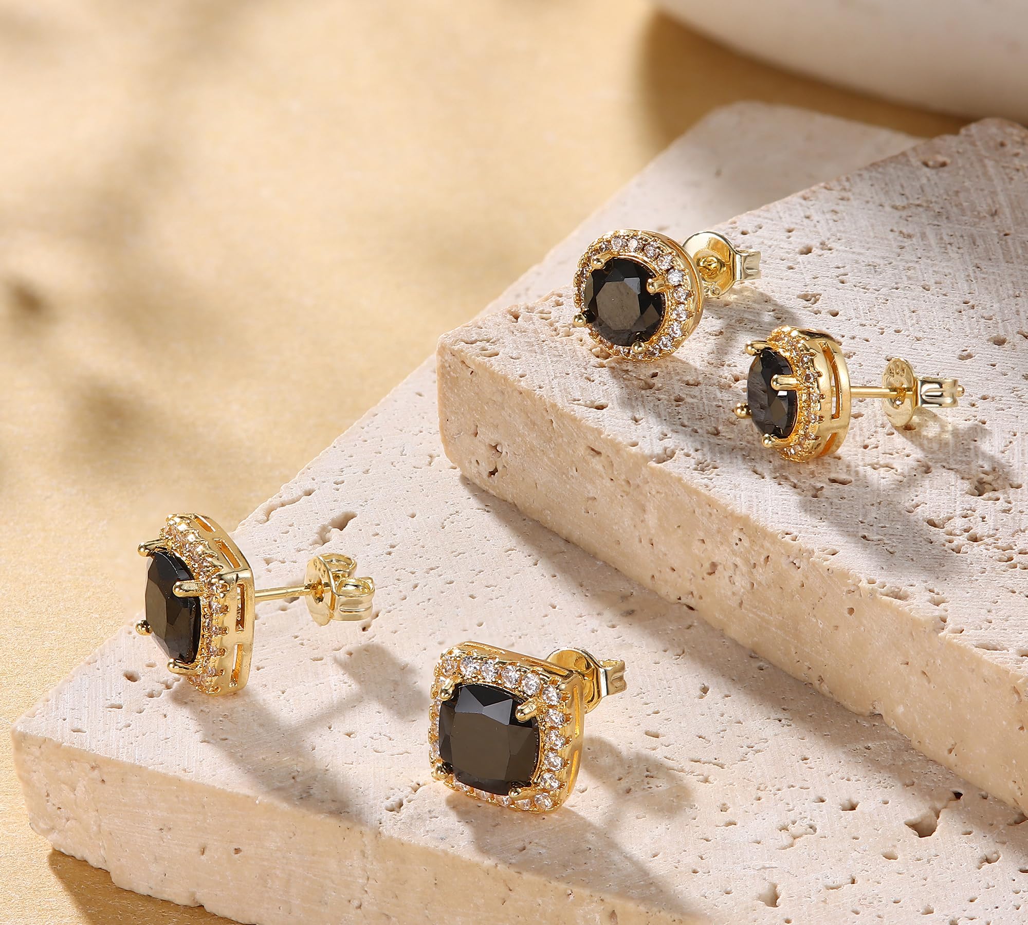 18K Gold Plated Halo Stud Earrings 925 Sterling Silver Cubic Zirconia Stud Earrings Round Square Diamonique Stud Earrings Set for Women Men