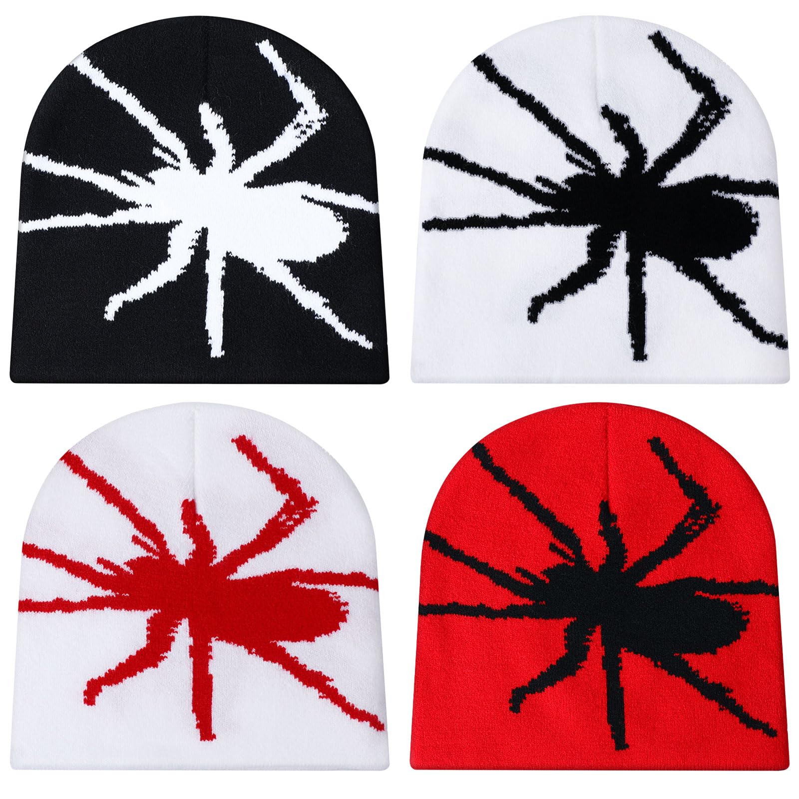 Ramede 4 Pcs Y2k Beanie - Double Sided Graphic Beanies for Men and Women, Acrylic Knitted Y2k Hats Accessories