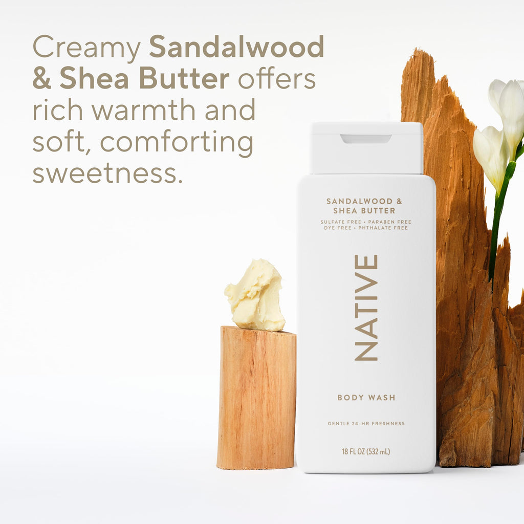 Native Clean Body Wash, Gentle & pH-balanced for Sensitive Skin, 24-Hr Freshness for Men & Women, Vegan & Cruelty-Free, Free of Sulfates, Parabens & Phthalates, Sea Salt & Cedar, 18 fl oz