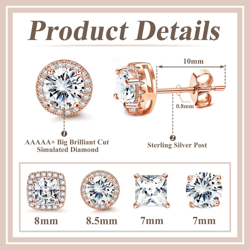 MILACOLATO S925 Sterling Silver Stud Earrings for Women Men Hypoallergenic 18K Gold Plated Cubic Zirconia Earrings Studs Brilliant Simulated Diamond Halo Earring for Sensitive Ears