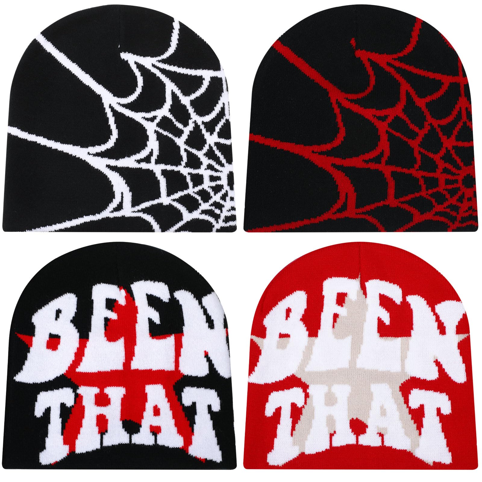 Ramede 4 Pcs Y2k Beanie - Double Sided Graphic Beanies for Men and Women, Acrylic Knitted Y2k Hats Accessories
