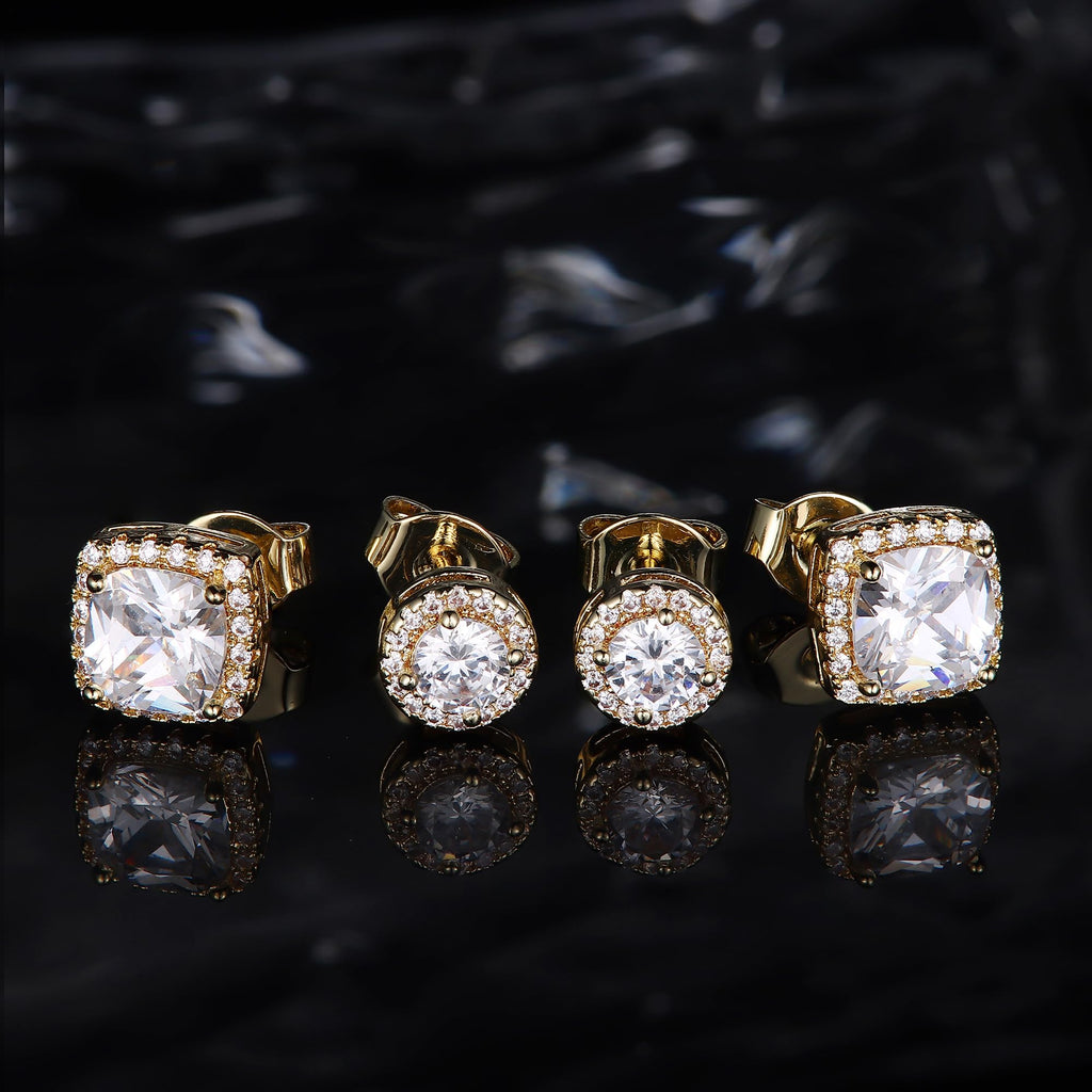 18K Gold Plated Halo Stud Earrings 925 Sterling Silver Cubic Zirconia Stud Earrings Round Square Diamonique Stud Earrings Set for Women Men