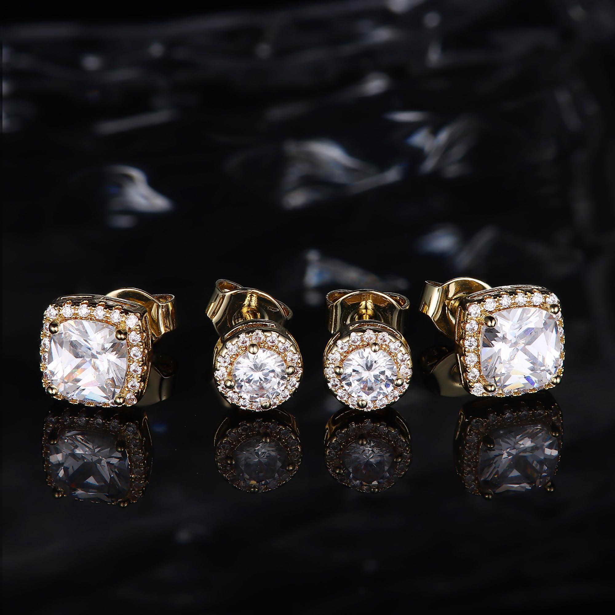 18K Gold Plated Halo Stud Earrings 925 Sterling Silver Cubic Zirconia Stud Earrings Round Square Diamonique Stud Earrings Set for Women Men