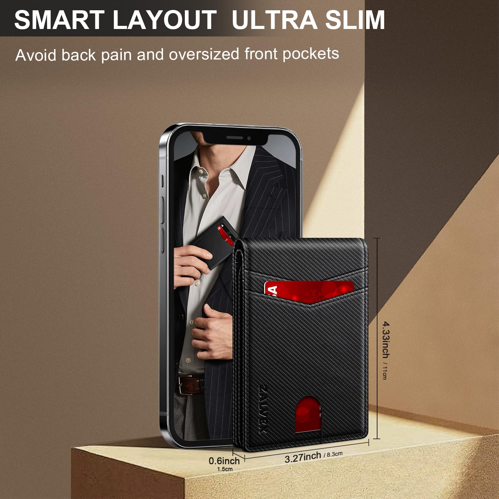ZALVEX Wallet for Men Slim RFID Blocking Leather Credit Card Holder Wallet