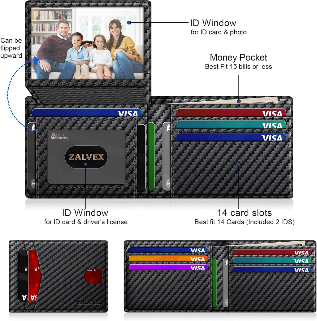 ZALVEX Wallet for Men Slim RFID Blocking Leather Credit Card Holder Wallet