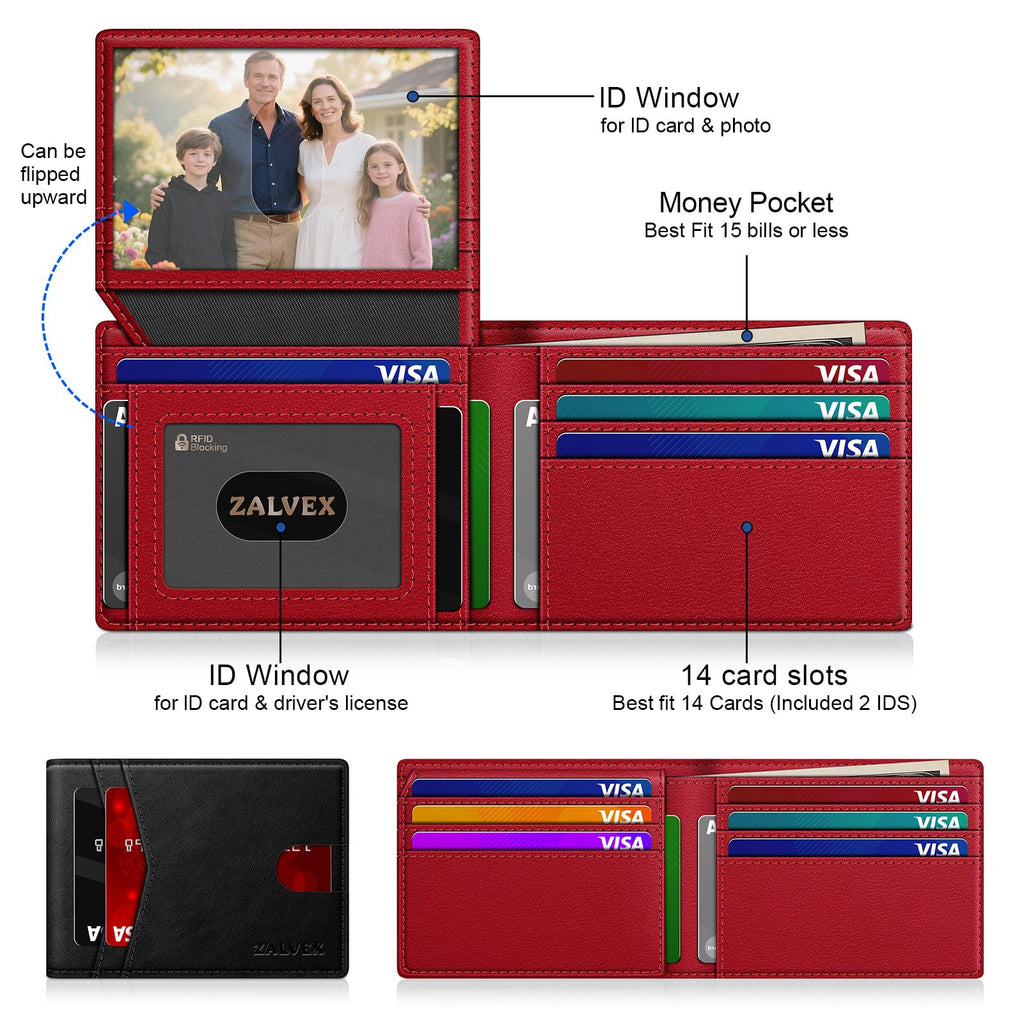 ZALVEX Wallet for Men Slim RFID Blocking Leather Credit Card Holder Wallet