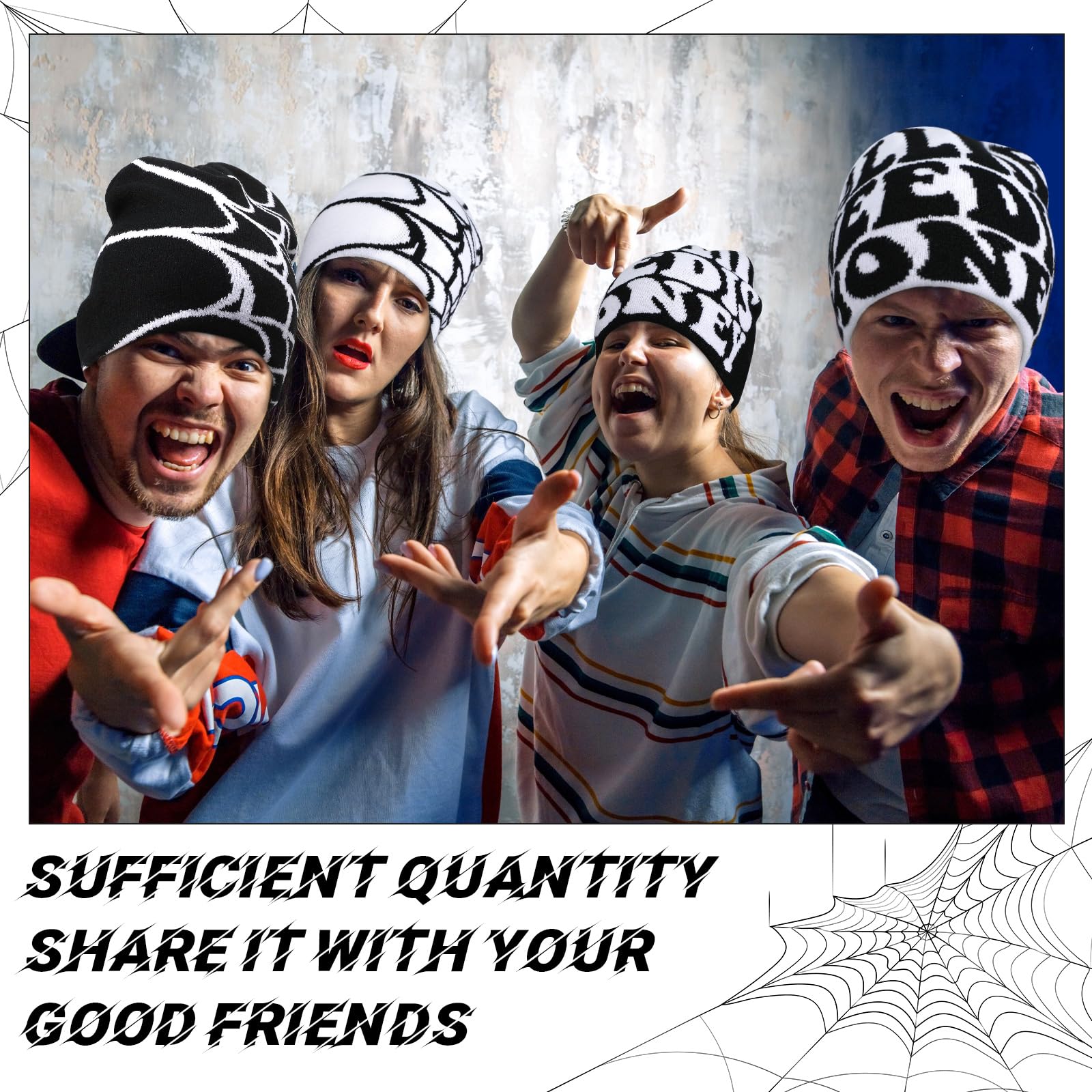 Ramede 4 Pcs Y2k Beanie - Double Sided Graphic Beanies for Men and Women, Acrylic Knitted Y2k Hats Accessories