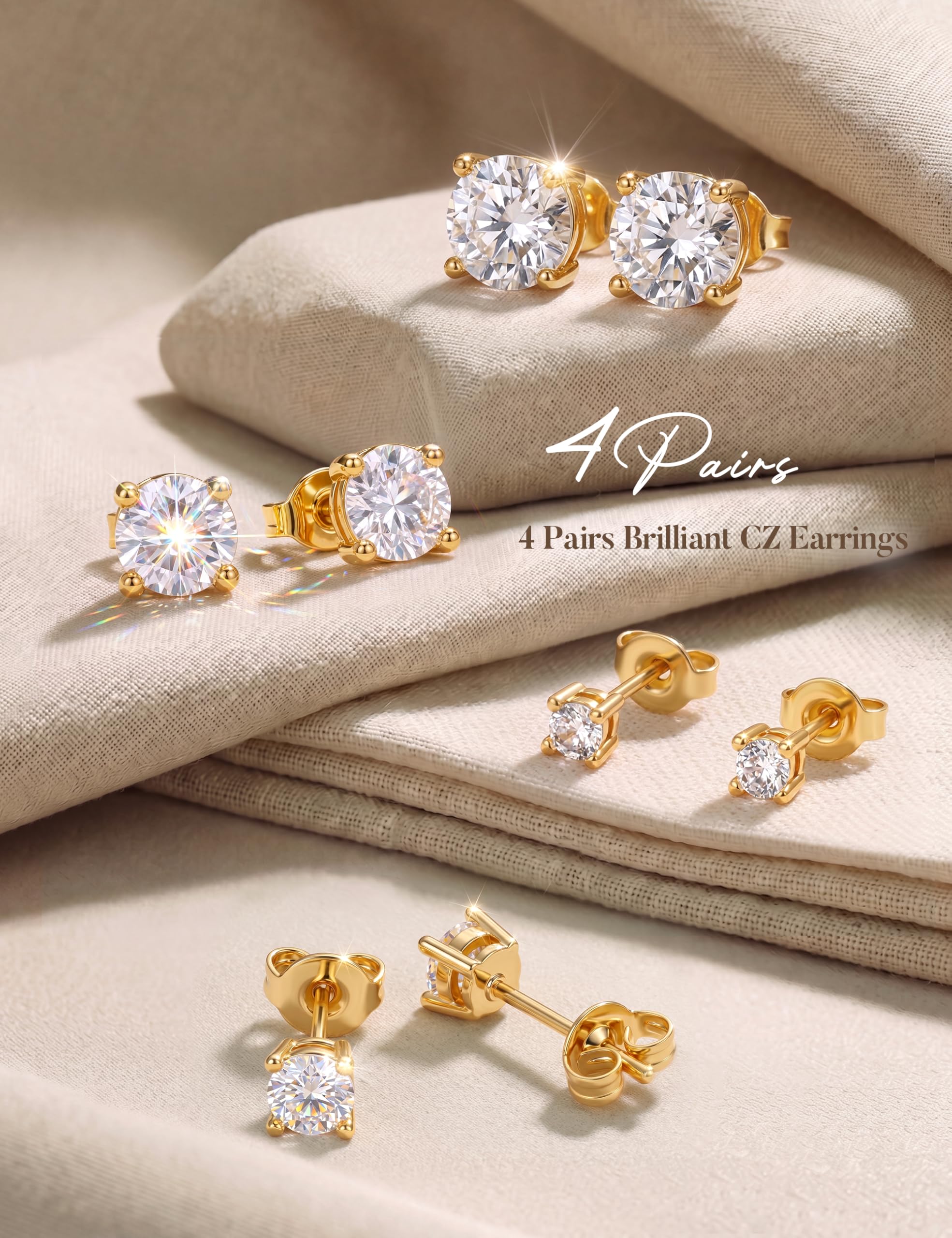 MILACOLATO S925 Sterling Silver Stud Earrings for Women Men Hypoallergenic 18K Gold Plated Cubic Zirconia Earrings Studs Brilliant Simulated Diamond Halo Earring for Sensitive Ears