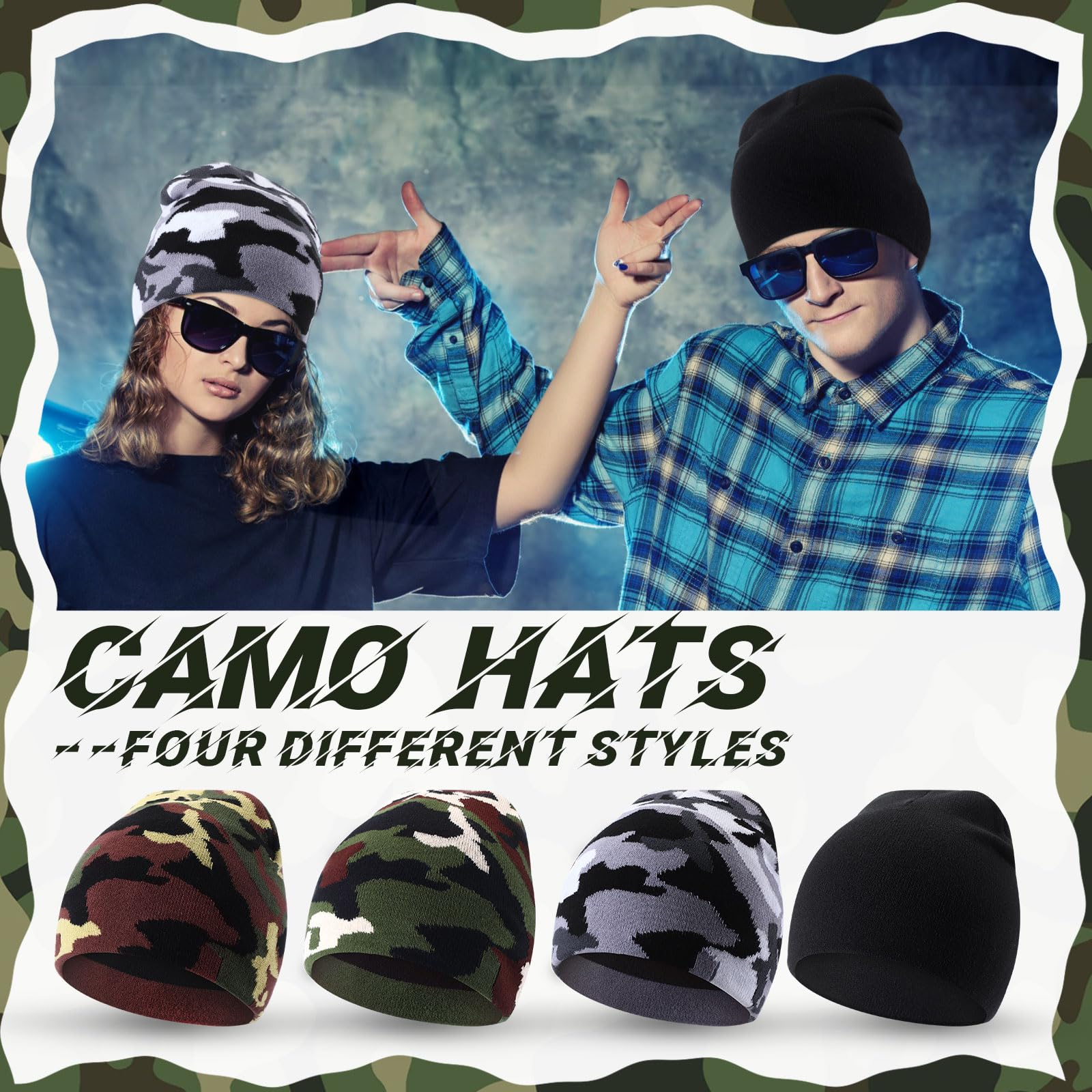 Ramede 4 Pcs Y2k Beanie - Double Sided Graphic Beanies for Men and Women, Acrylic Knitted Y2k Hats Accessories