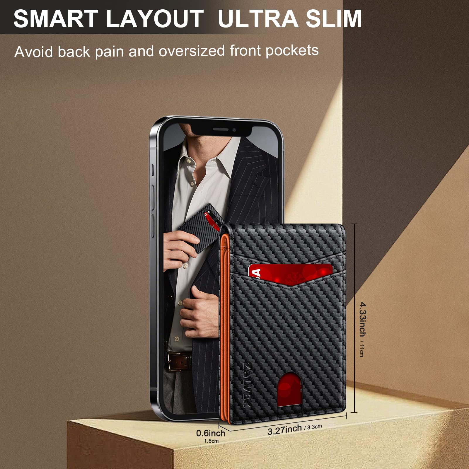 ZALVEX Wallet for Men Slim RFID Blocking Leather Credit Card Holder Wallet