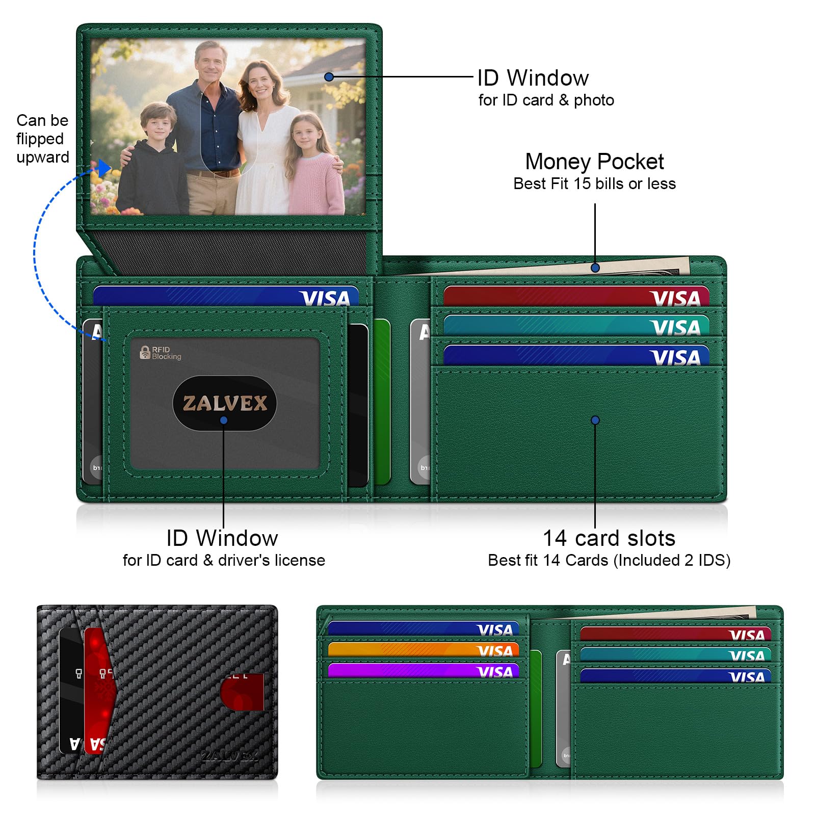 ZALVEX Wallet for Men Slim RFID Blocking Leather Credit Card Holder Wallet