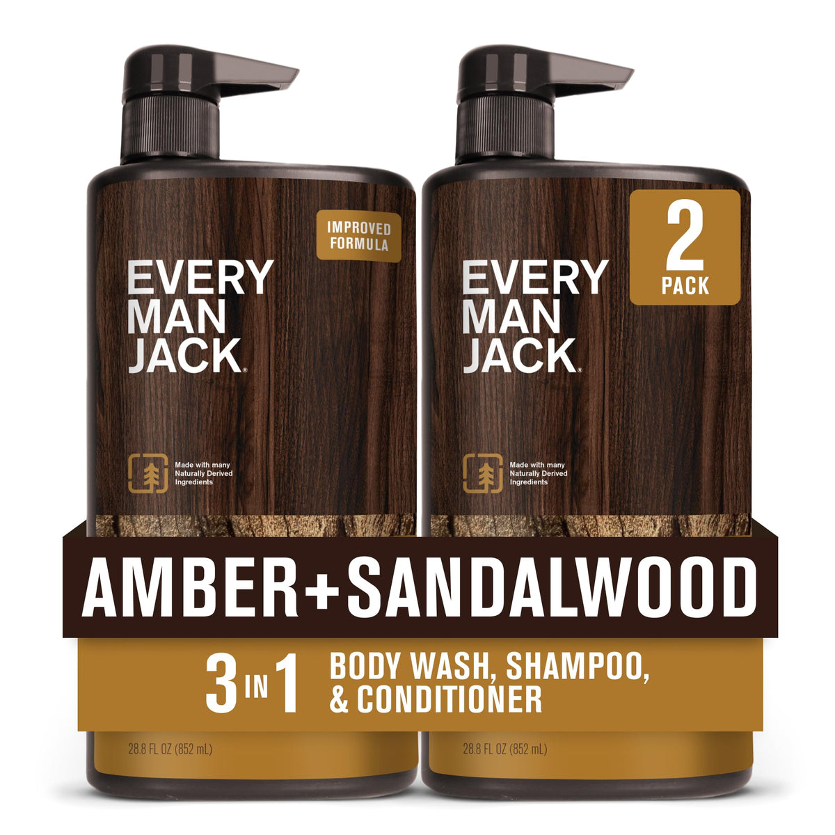 Every Man Jack 3-in-1 All Over Body Wash for Men, Cedar Red Sage, 2pk