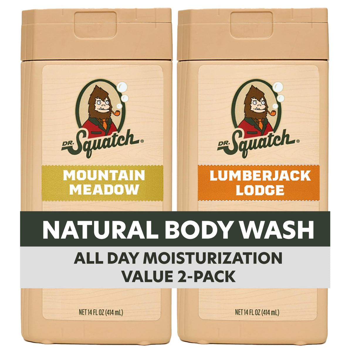 Dr. Squatch Natural Men's Body Wash Shower Gel - Cleansing, Nourishing, Long Lasting Scent, Moisturizing Body Wash for Men - Birchwood Breeze + Rainforest Rapids (14 oz, 2-Pack)
