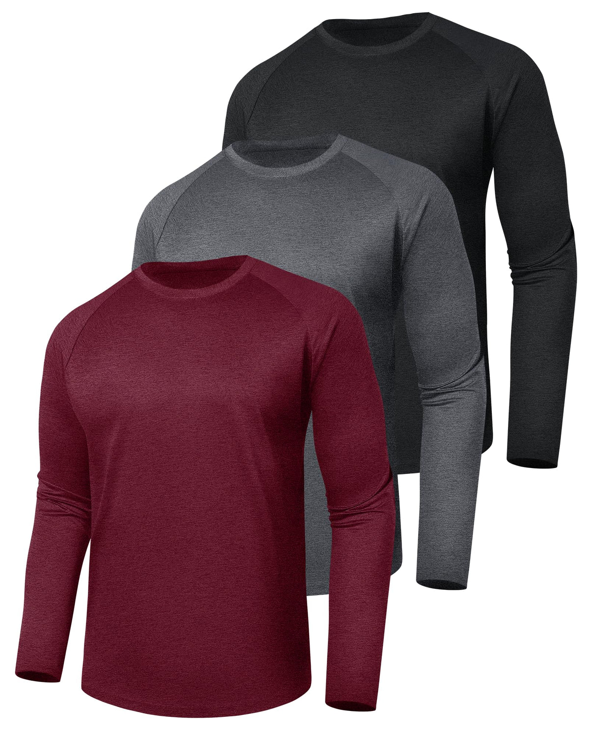 3 Pack Long Sleeve Shirts for Men - Quick Dry Moisture Wicking UV Sun Protection T-Shirts for Fishing Workout Athletic Gym