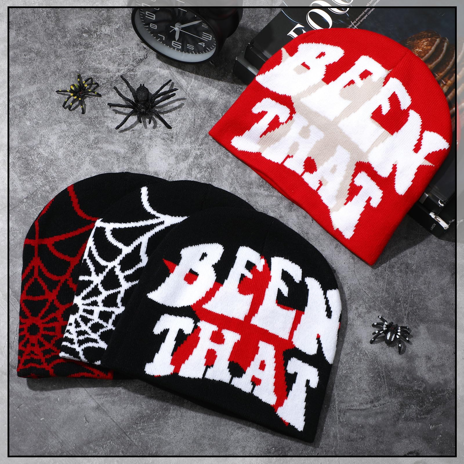 Ramede 4 Pcs Y2k Beanie - Double Sided Graphic Beanies for Men and Women, Acrylic Knitted Y2k Hats Accessories