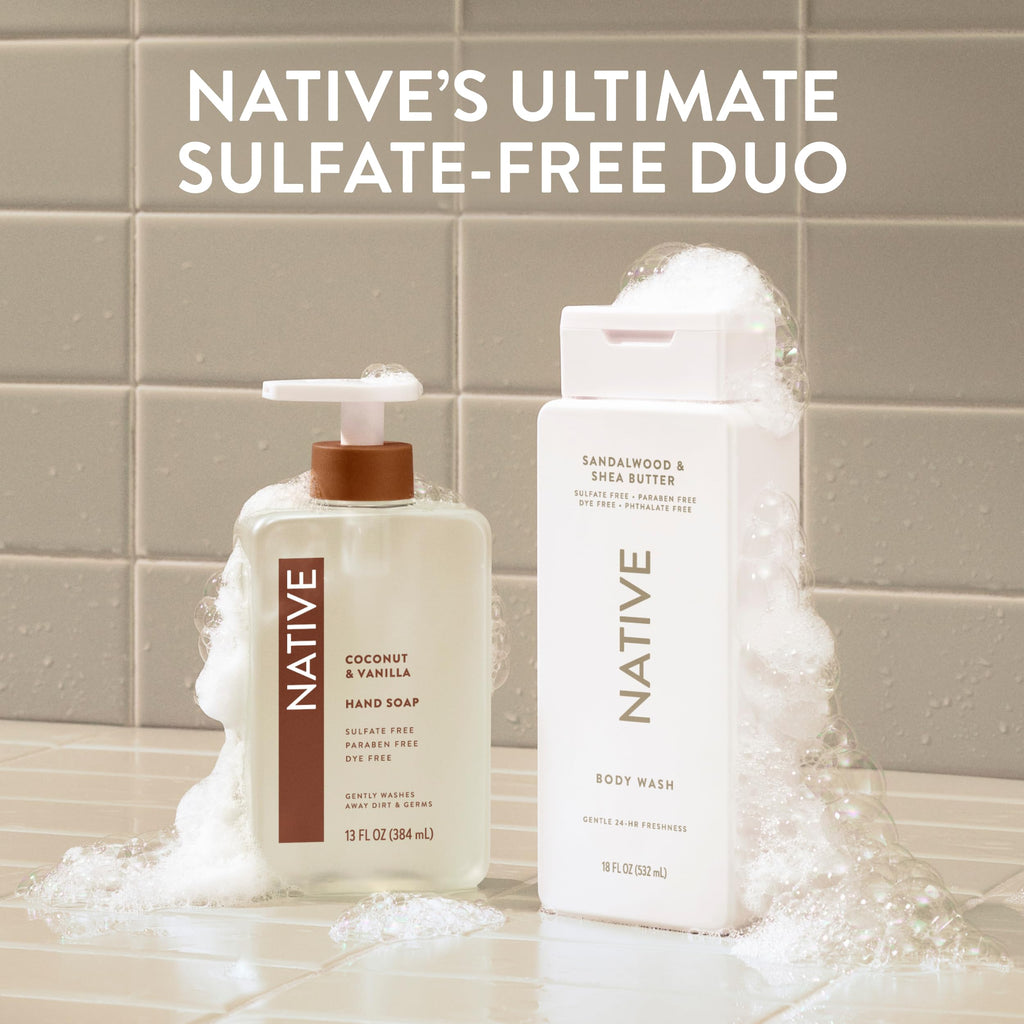 Native Clean Body Wash, Gentle & pH-balanced for Sensitive Skin, 24-Hr Freshness for Men & Women, Vegan & Cruelty-Free, Free of Sulfates, Parabens & Phthalates, Sea Salt & Cedar, 18 fl oz