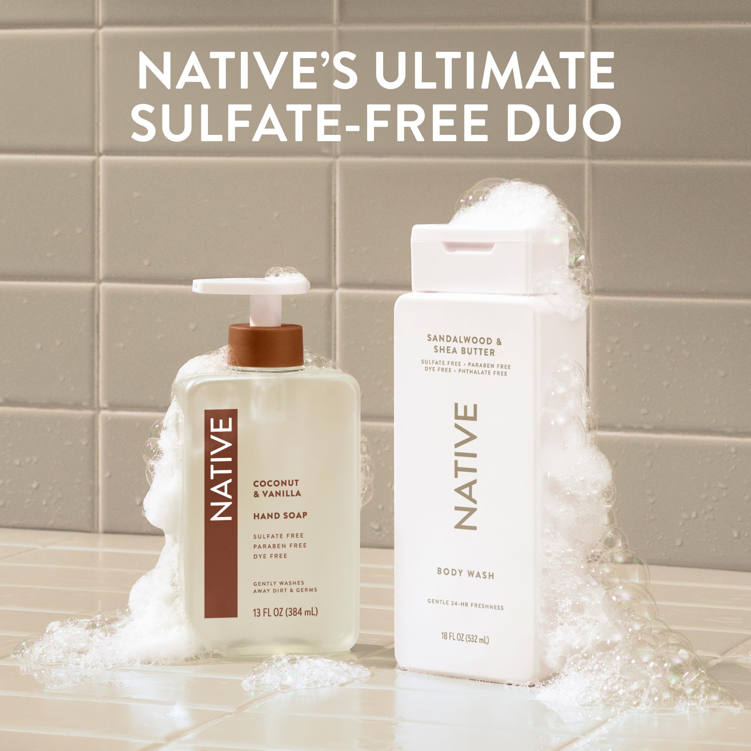 Native Clean Body Wash, Gentle & pH-balanced for Sensitive Skin, 24-Hr Freshness for Men & Women, Vegan & Cruelty-Free, Free of Sulfates, Parabens & Phthalates, Sea Salt & Cedar, 18 fl oz