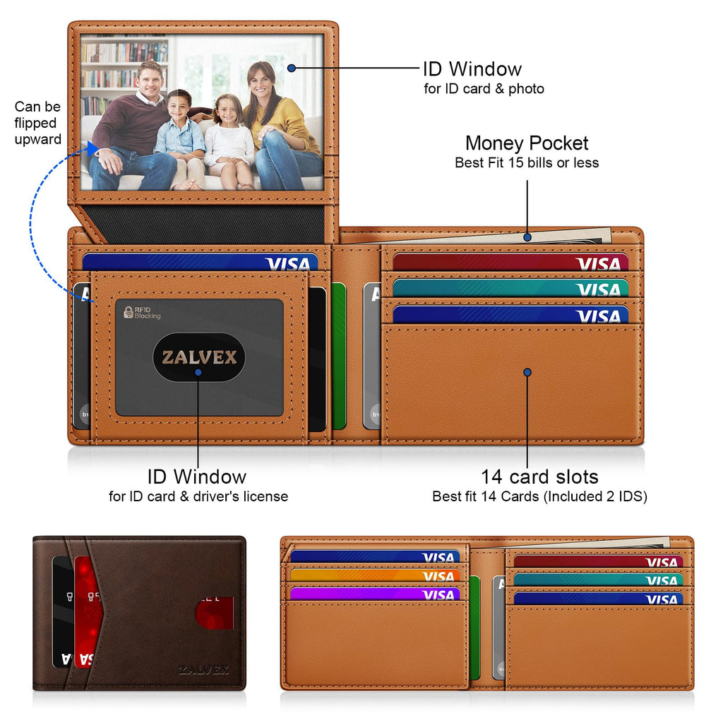 ZALVEX Wallet for Men Slim RFID Blocking Leather Credit Card Holder Wallet