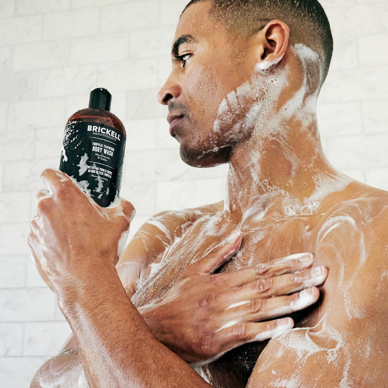 Brickell Men's Invigorating Body Wash for Men, Deep Cleaning Shower Gel with Aloe, Jojoba, and Vitamin E, Scented (Tropical Teakwood, 16 oz)