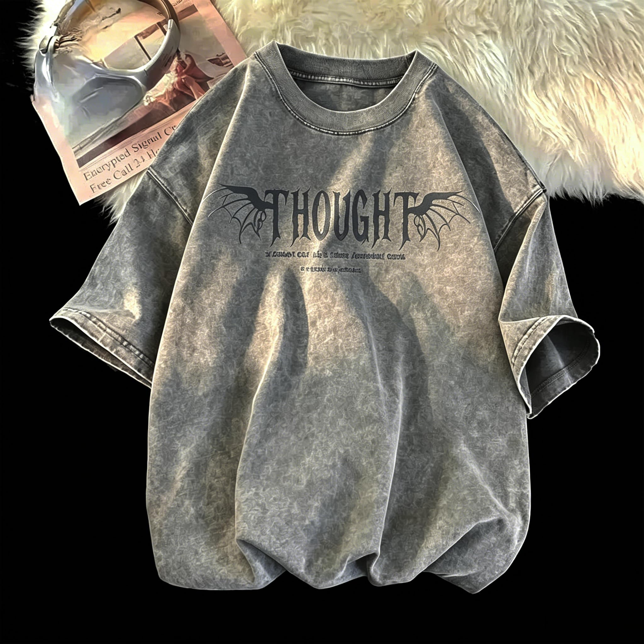 Dynict Unisex Y2k T-Shirt Rose Letter Print Oversized Graphic Tees Short Sleeve Gothic T-Shirts Grunge Clothes