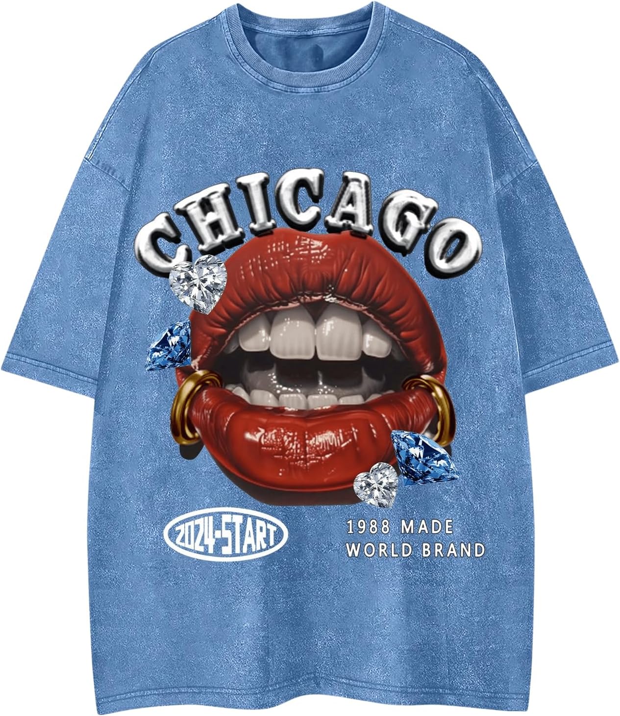 WDIRARA Men's Lip Graphic Tee Shirt Vintage Hip Hop Y2k Streetwear Top