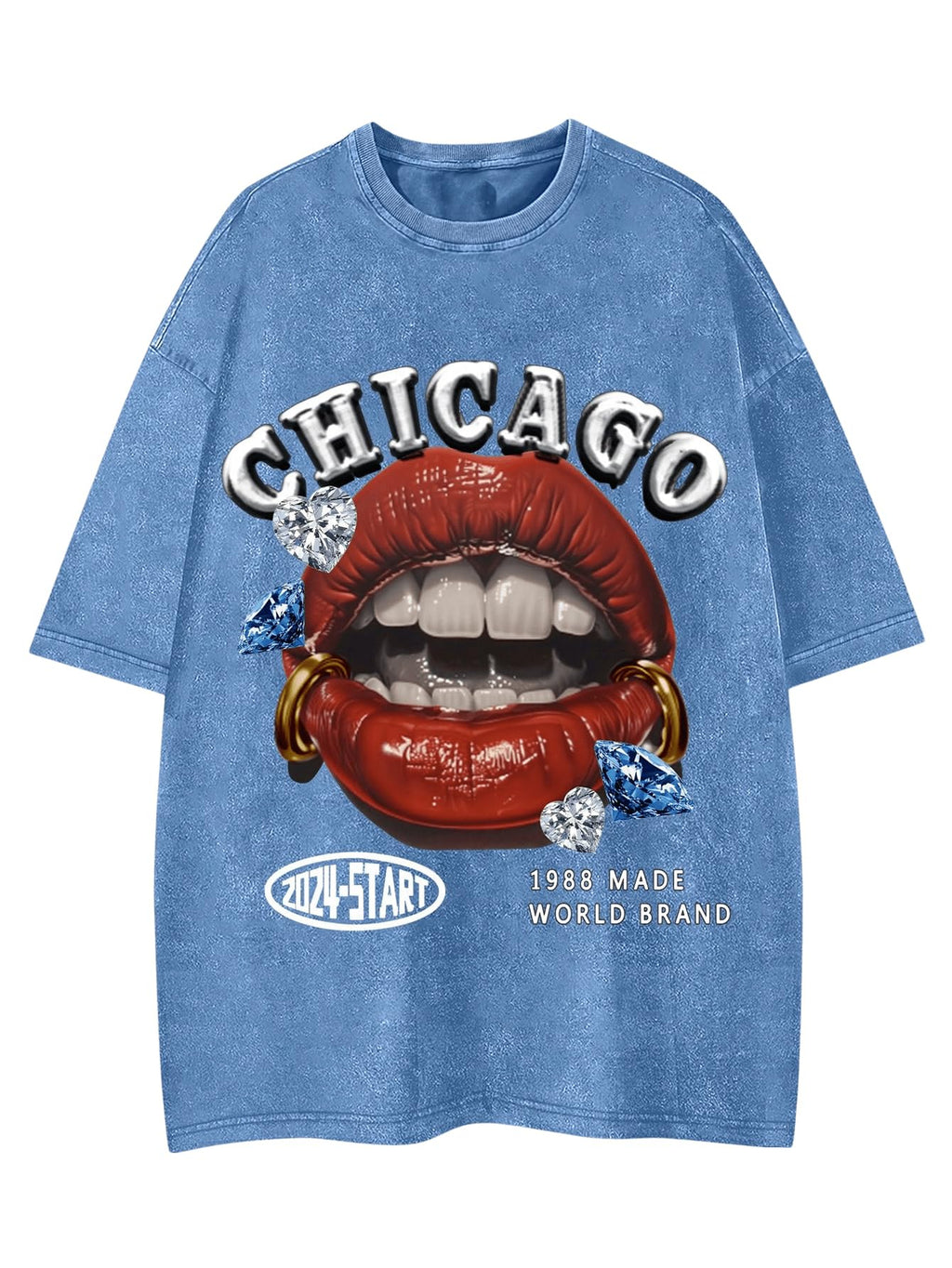 WDIRARA Men's Lip Graphic Tee Shirt Vintage Hip Hop Y2k Streetwear Top