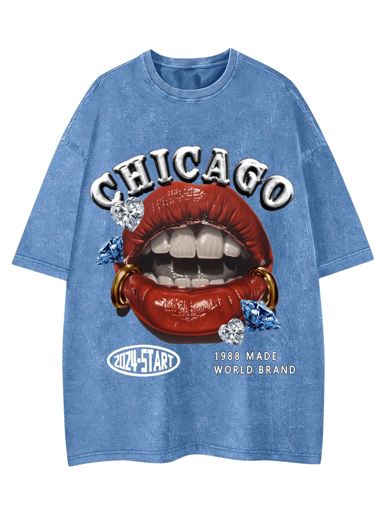 WDIRARA Men's Lip Graphic Tee Shirt Vintage Hip Hop Y2k Streetwear Top