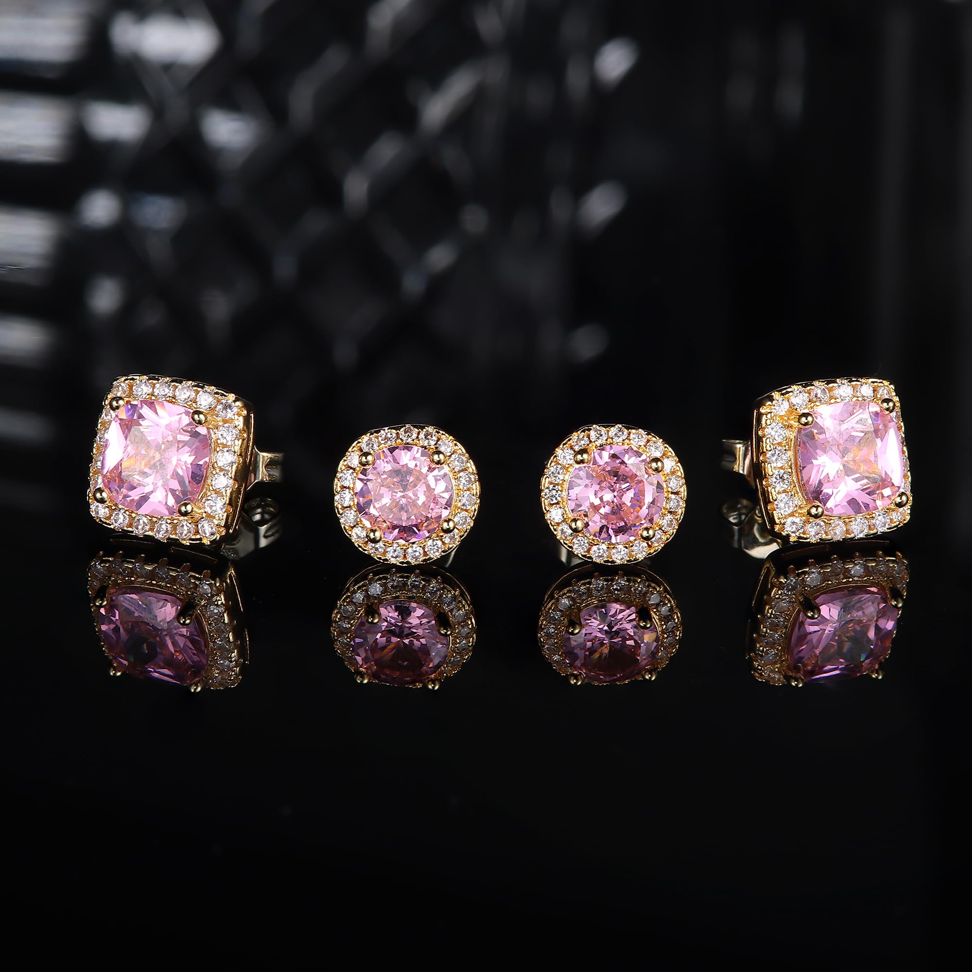 18K Gold Plated Halo Stud Earrings 925 Sterling Silver Cubic Zirconia Stud Earrings Round Square Diamonique Stud Earrings Set for Women Men