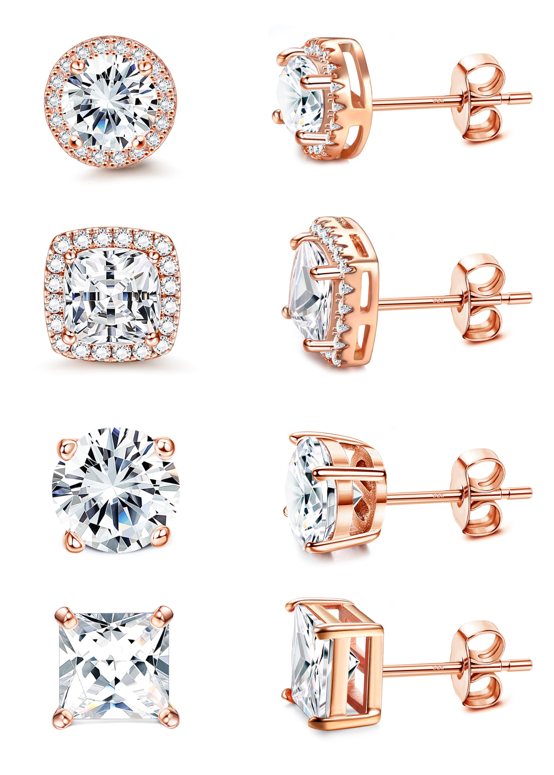 MILACOLATO S925 Sterling Silver Stud Earrings for Women Men Hypoallergenic 18K Gold Plated Cubic Zirconia Earrings Studs Brilliant Simulated Diamond Halo Earring for Sensitive Ears