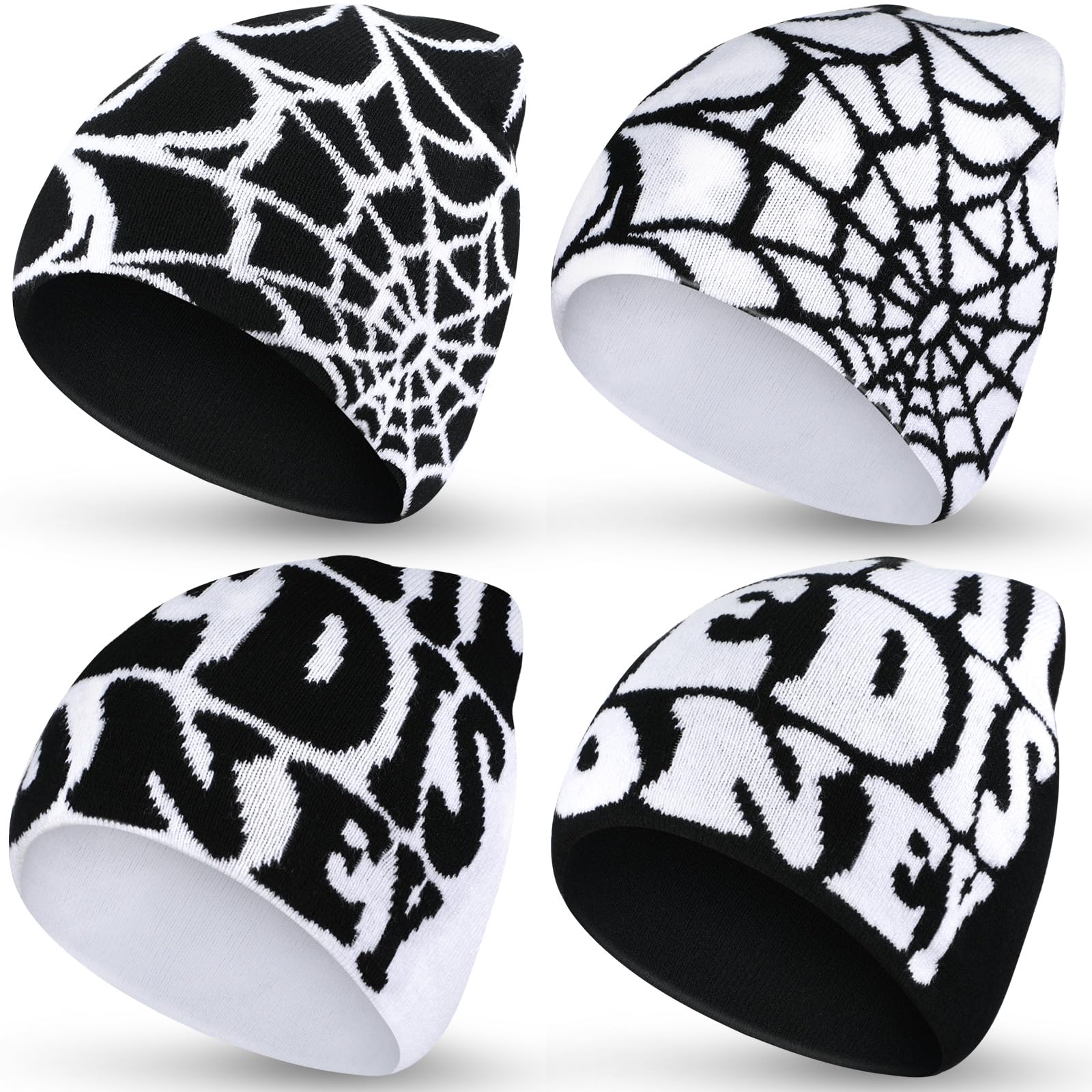 Ramede 4 Pcs Y2k Beanie - Double Sided Graphic Beanies for Men and Women, Acrylic Knitted Y2k Hats Accessories