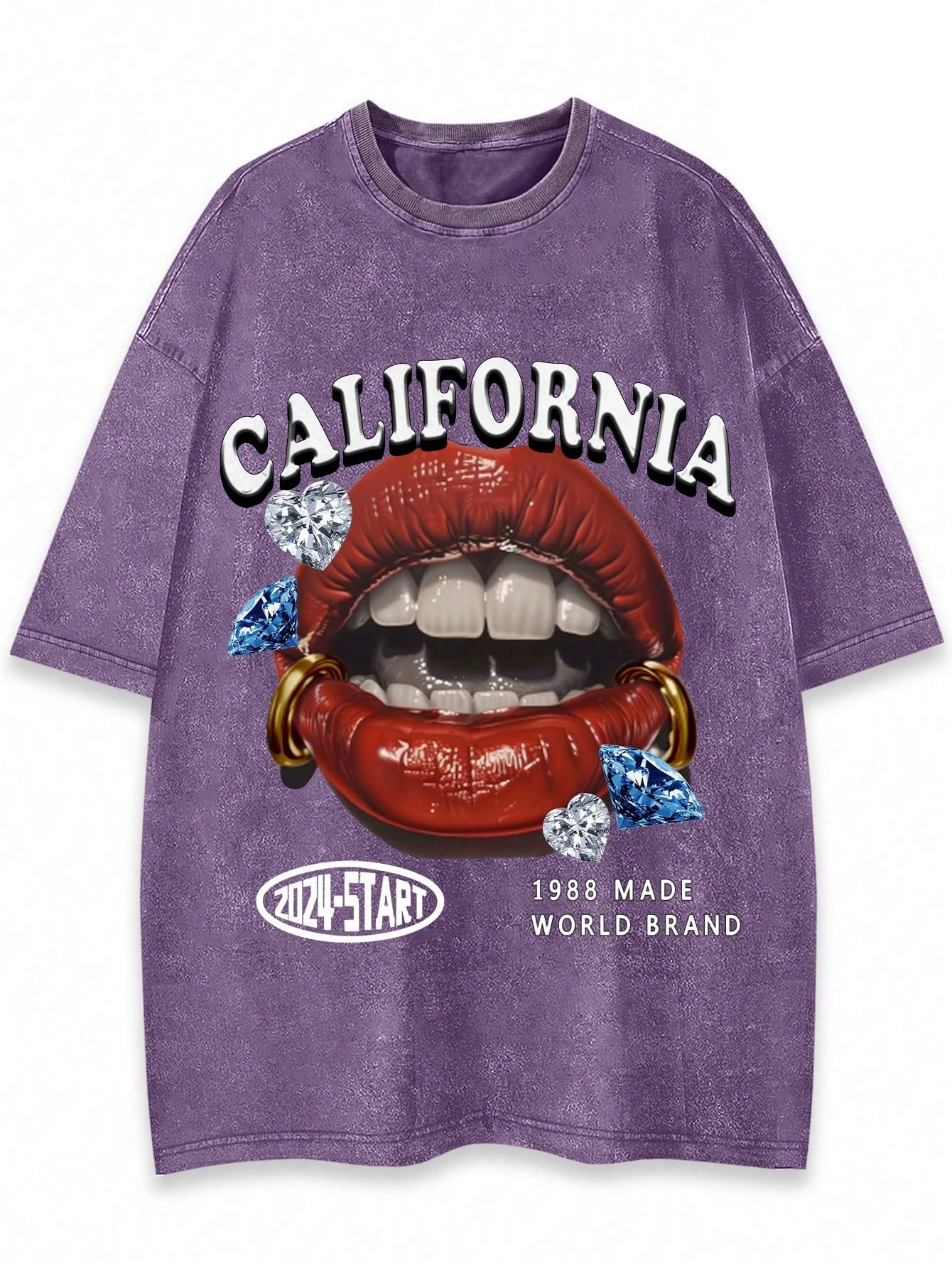 WDIRARA Men's Lip Graphic Tee Shirt Vintage Hip Hop Y2k Streetwear Top