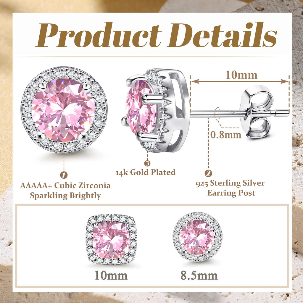 18K Gold Plated Halo Stud Earrings 925 Sterling Silver Cubic Zirconia Stud Earrings Round Square Diamonique Stud Earrings Set for Women Men