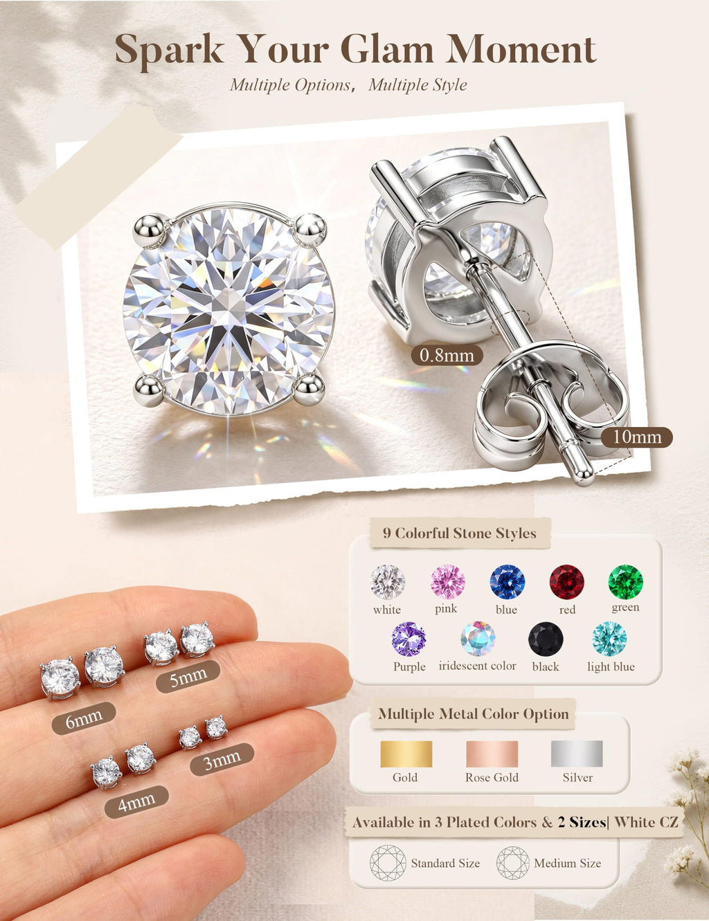 MILACOLATO S925 Sterling Silver Stud Earrings for Women Men Hypoallergenic 18K Gold Plated Cubic Zirconia Earrings Studs Brilliant Simulated Diamond Halo Earring for Sensitive Ears