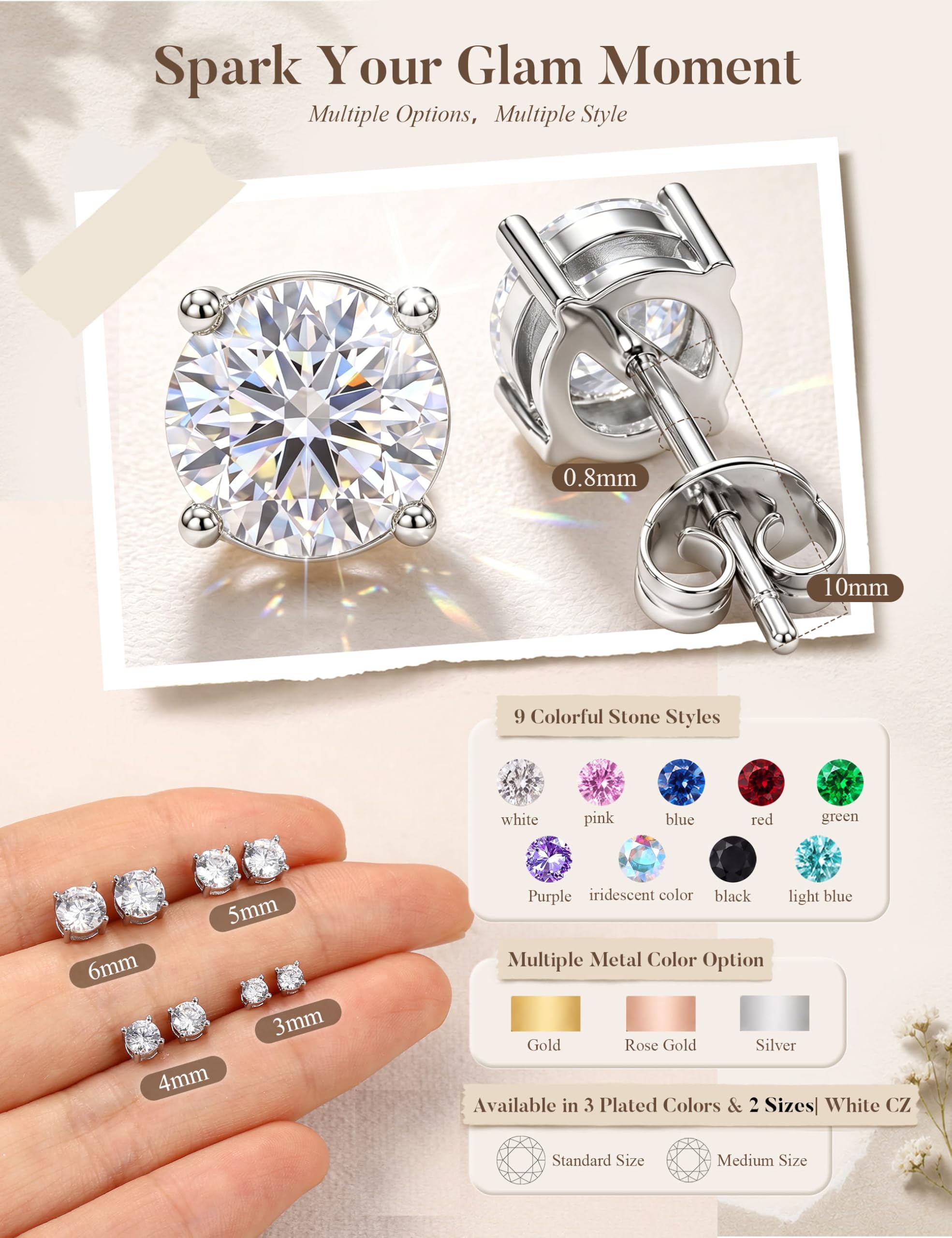 MILACOLATO S925 Sterling Silver Stud Earrings for Women Men Hypoallergenic 18K Gold Plated Cubic Zirconia Earrings Studs Brilliant Simulated Diamond Halo Earring for Sensitive Ears