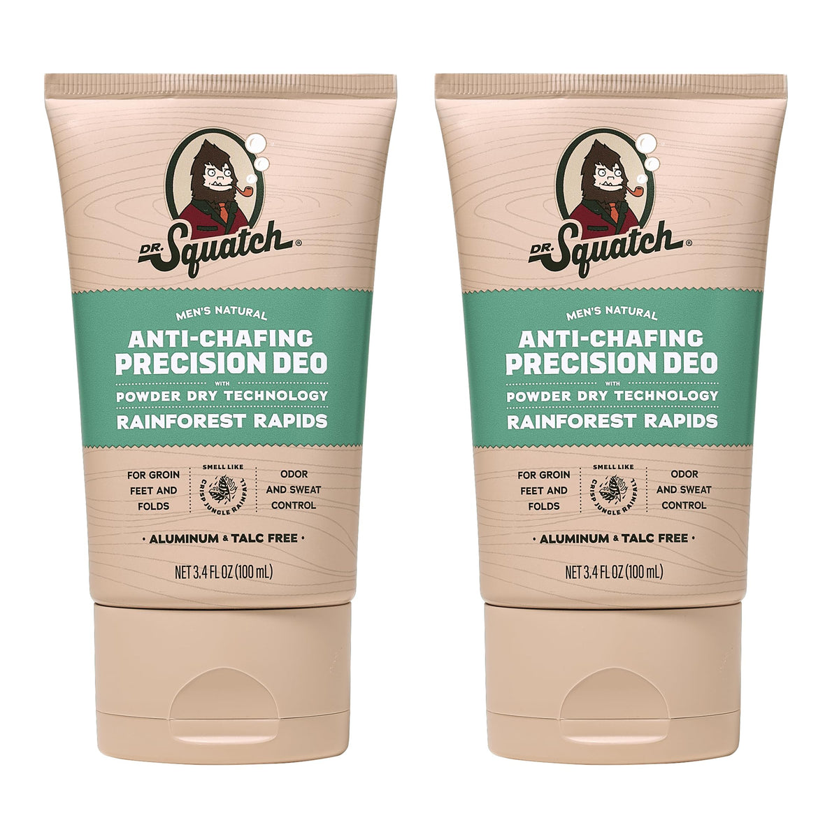 Dr. Squatch Whole Body Deodorant for Men - Odor + Sweat Control - Aluminum + Talc Free - Natural Ingredients - Dermatologist-Tested for All Skin Types - Unscented (3.4 fl oz, 2-Pack)