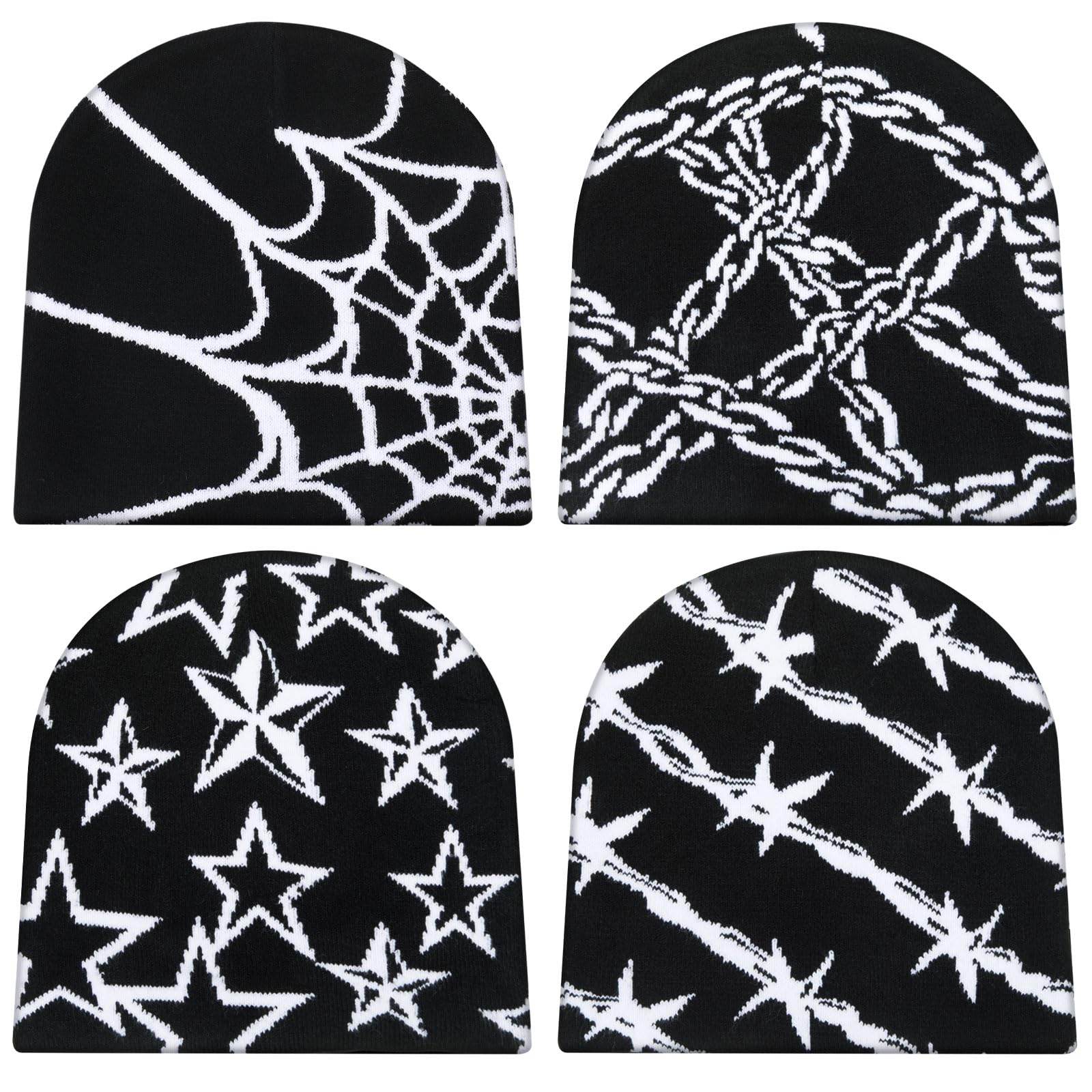 Ramede 4 Pcs Y2k Beanie - Double Sided Graphic Beanies for Men and Women, Acrylic Knitted Y2k Hats Accessories