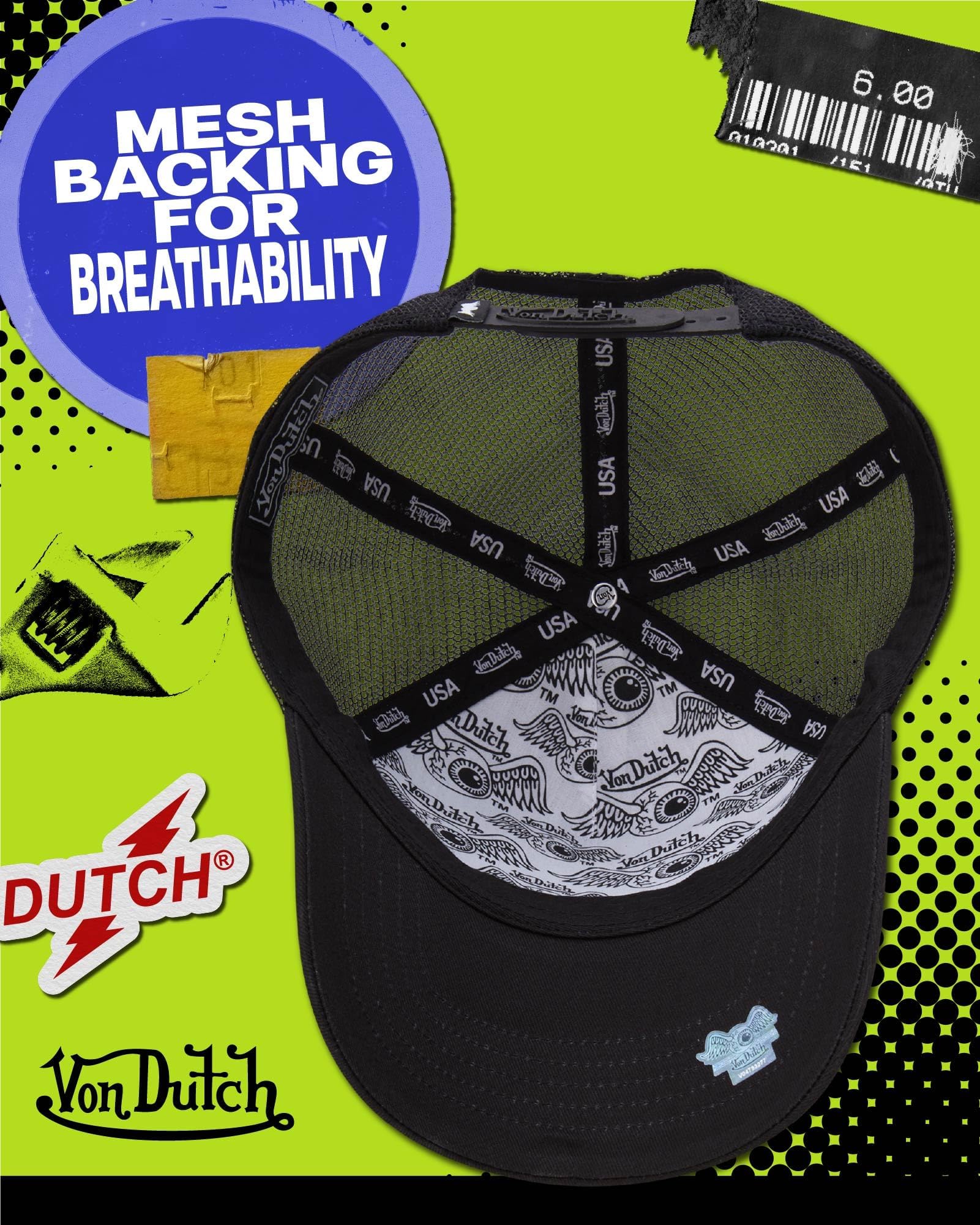 Von Dutch Unisex Trucker Hat - Retro Classic Solid Color Mesh Back Snapback Baseball Cap for Men & Women.