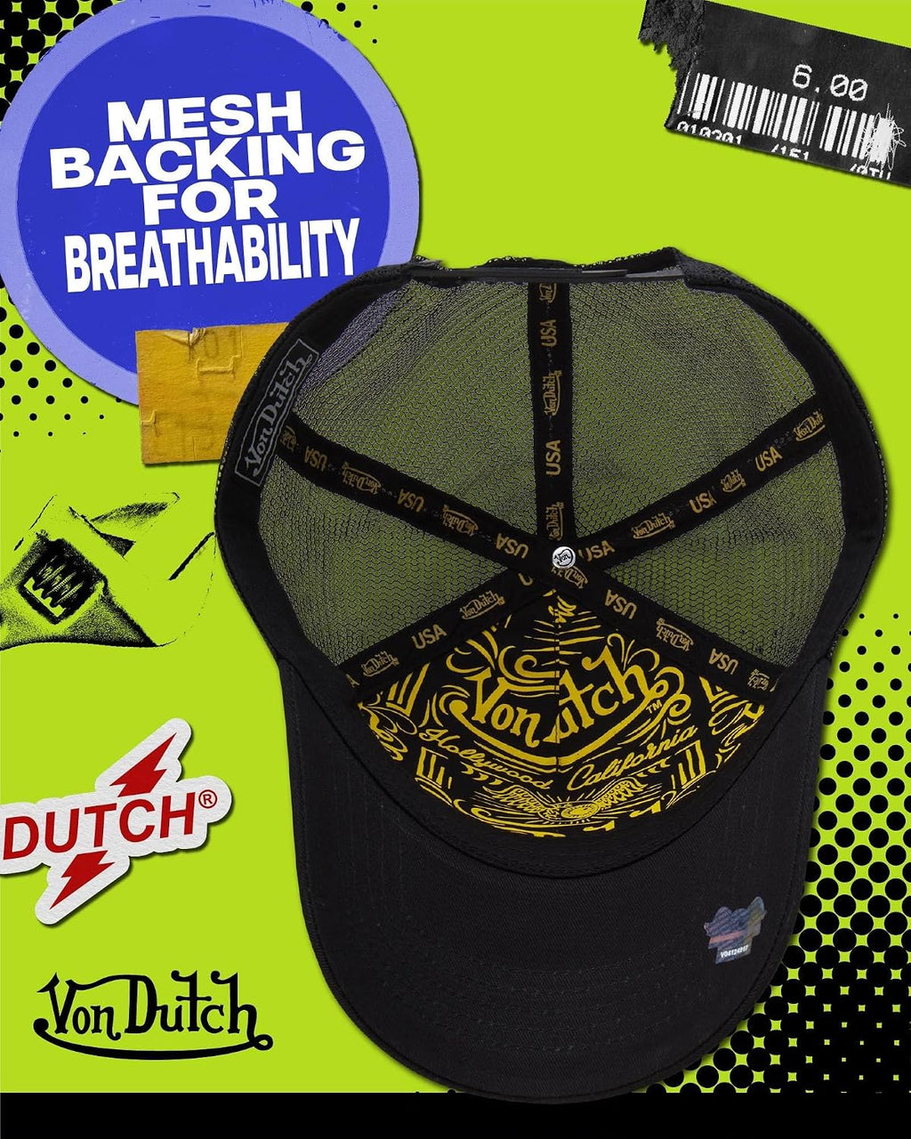 Von Dutch Unisex Trucker Hat - Retro Classic Solid Color Mesh Back Snapback Baseball Cap for Men & Women.