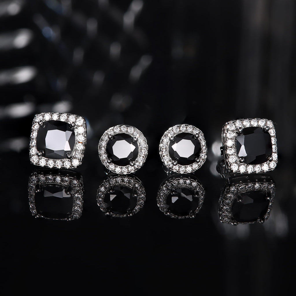 18K Gold Plated Halo Stud Earrings 925 Sterling Silver Cubic Zirconia Stud Earrings Round Square Diamonique Stud Earrings Set for Women Men