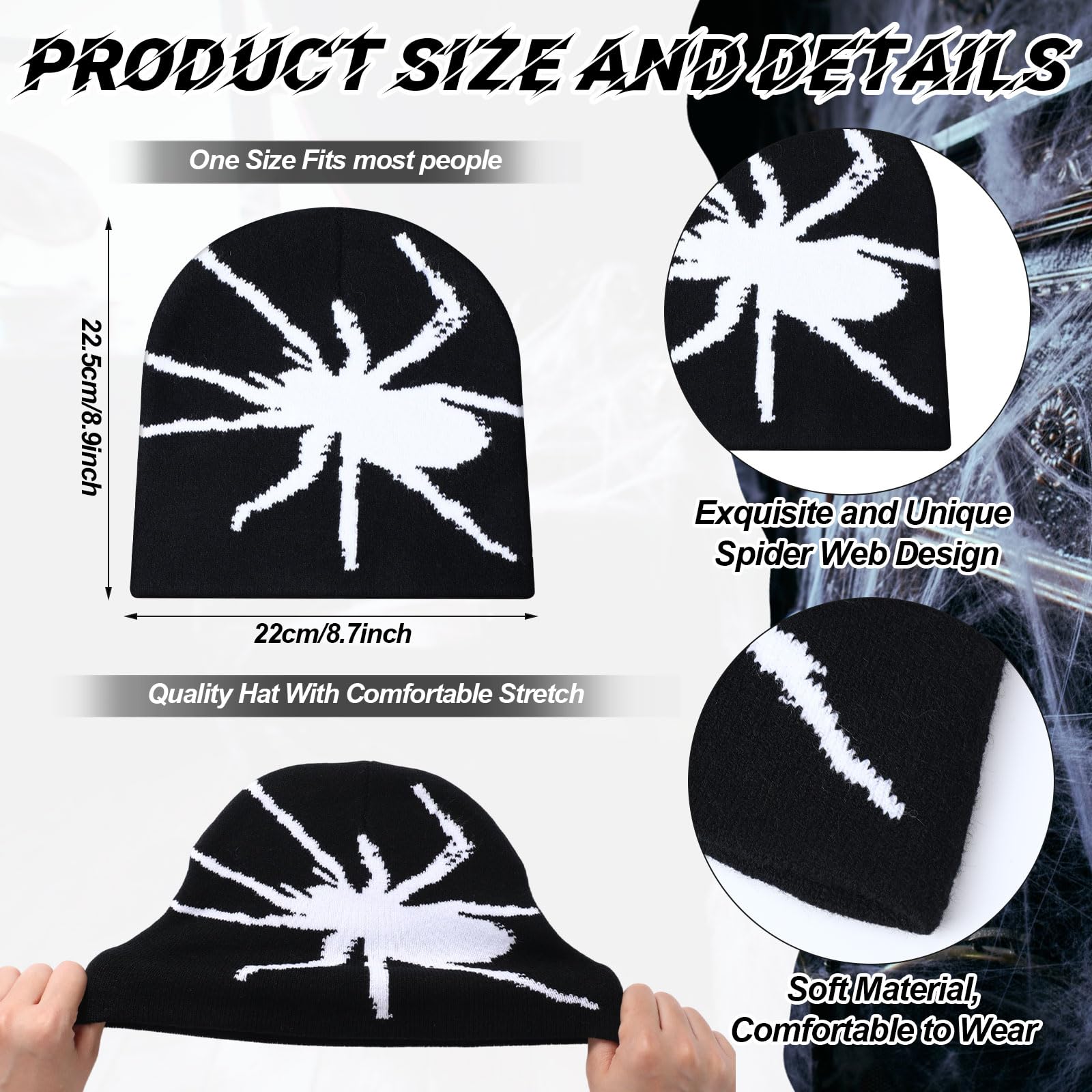 Ramede 4 Pcs Y2k Beanie - Double Sided Graphic Beanies for Men and Women, Acrylic Knitted Y2k Hats Accessories