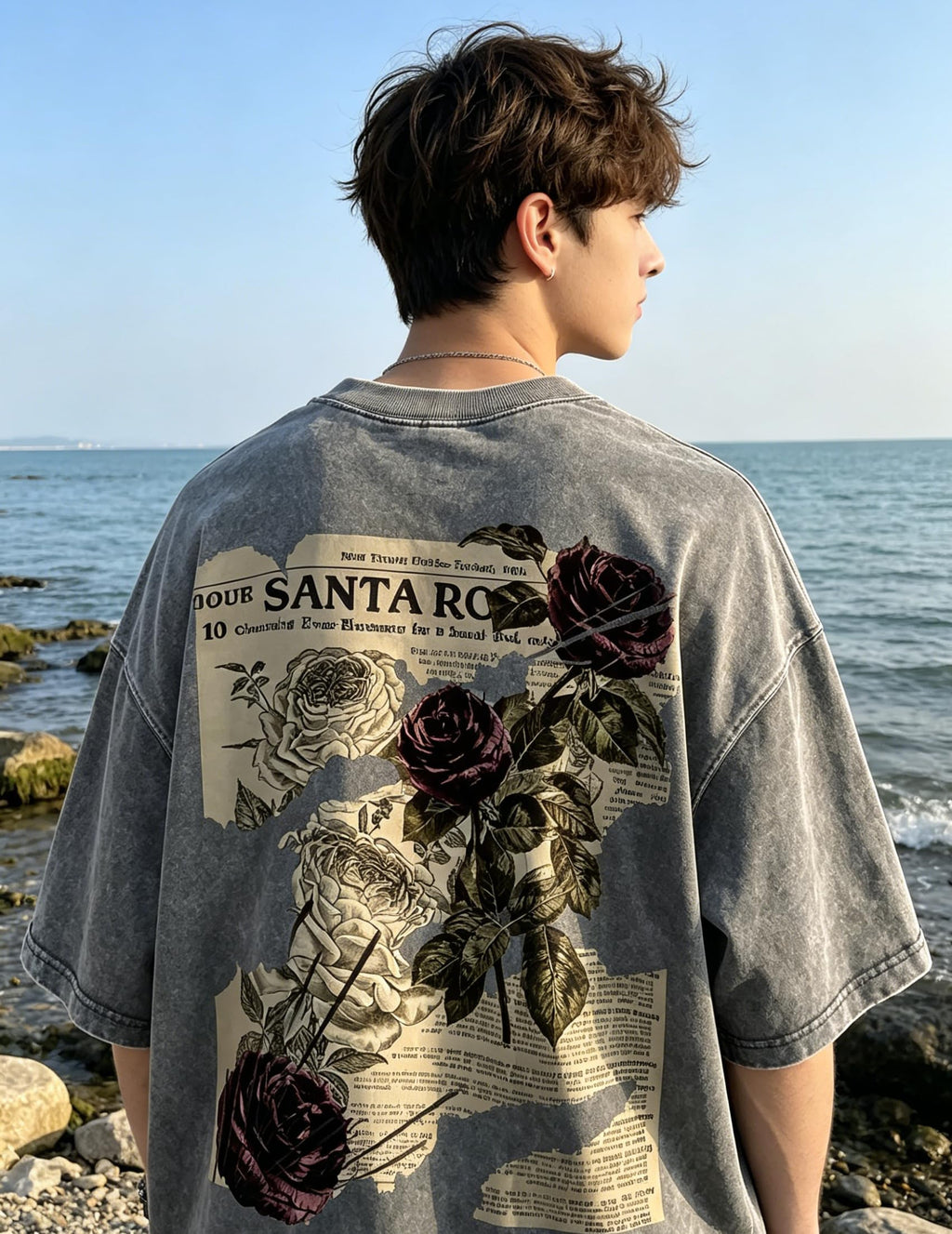 Dynict Unisex Y2k T-Shirt Rose Letter Print Oversized Graphic Tees Short Sleeve Gothic T-Shirts Grunge Clothes