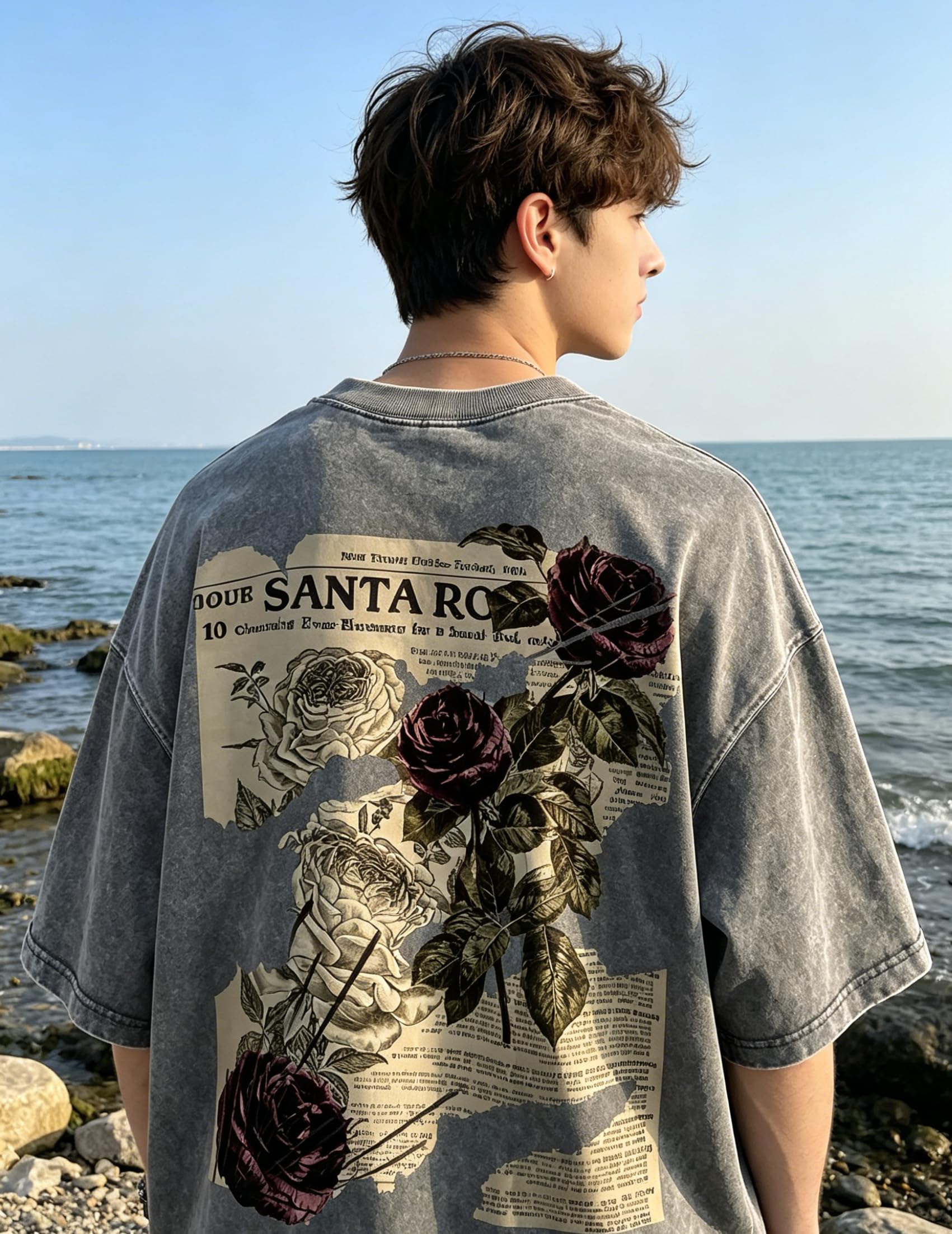 Dynict Unisex Y2k T-Shirt Rose Letter Print Oversized Graphic Tees Short Sleeve Gothic T-Shirts Grunge Clothes